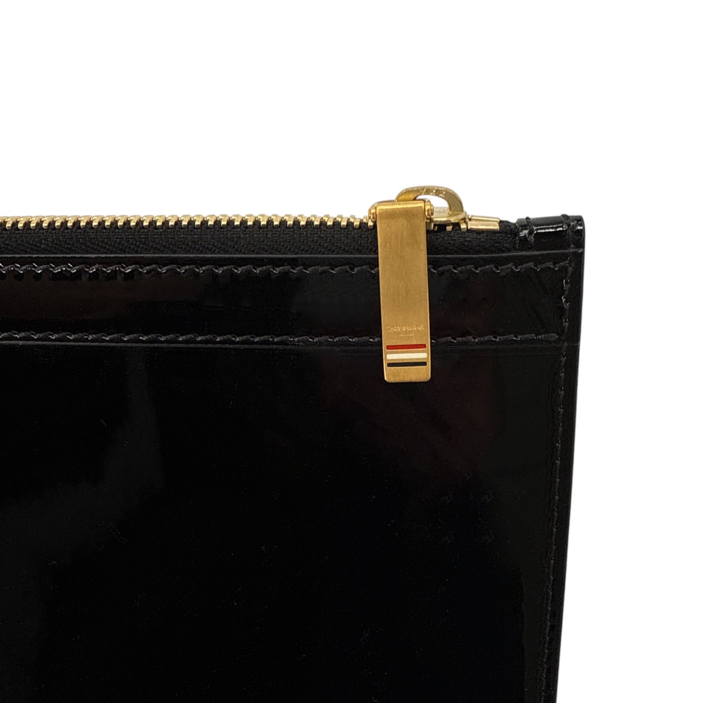 THOM BROWNE Black Soft Patent Leather Grosgrain 4-Bar Medium Document Holder
