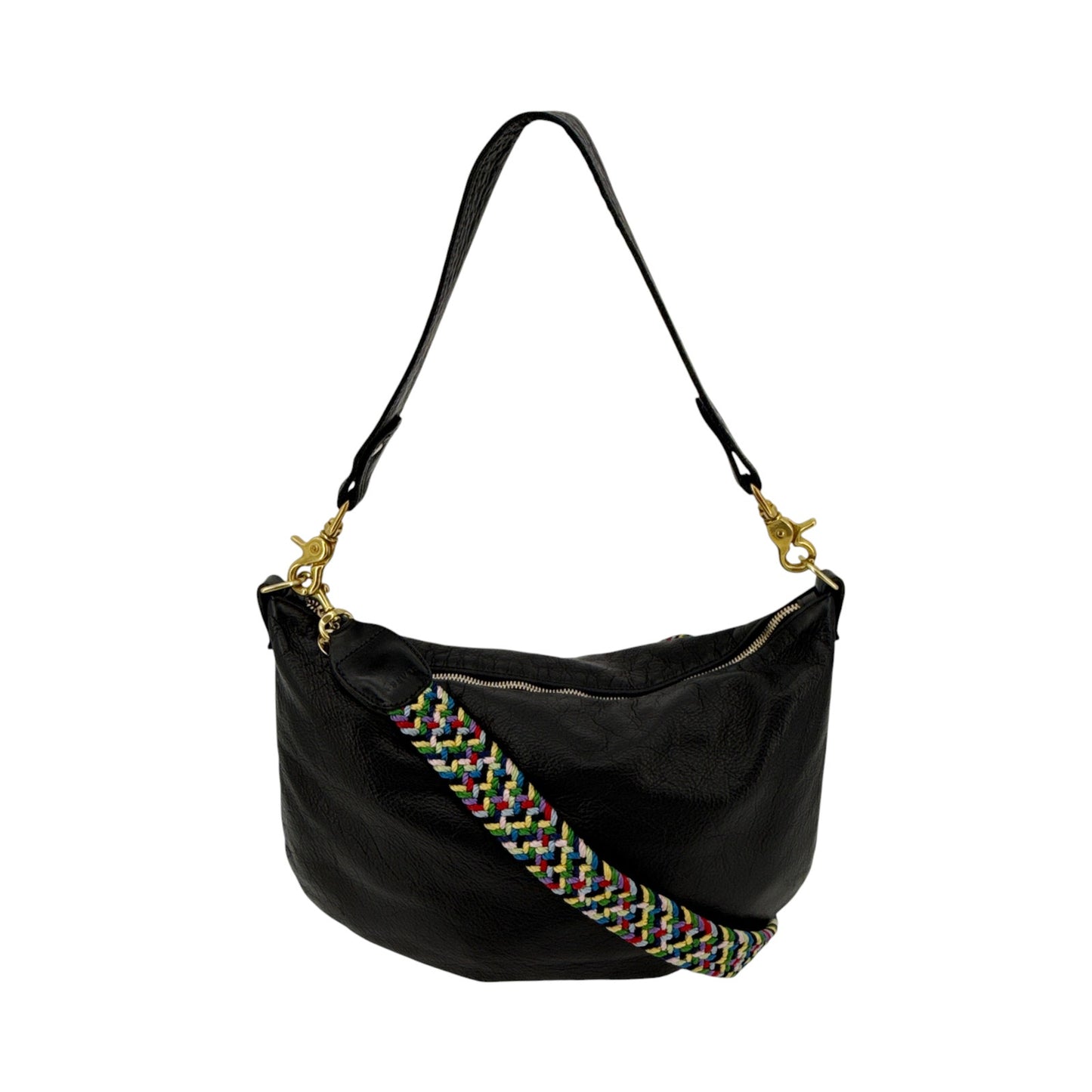 CLARE V. Moyen Messenger in Relaxed Black with Braided Crossbody Strap