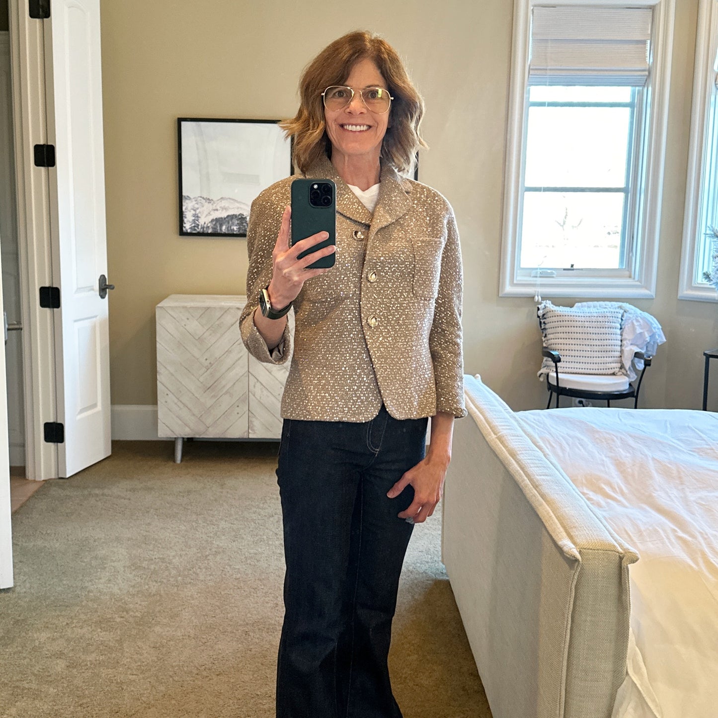 ST. JOHN Textured Sequin Knit Collared Jacket 4|S