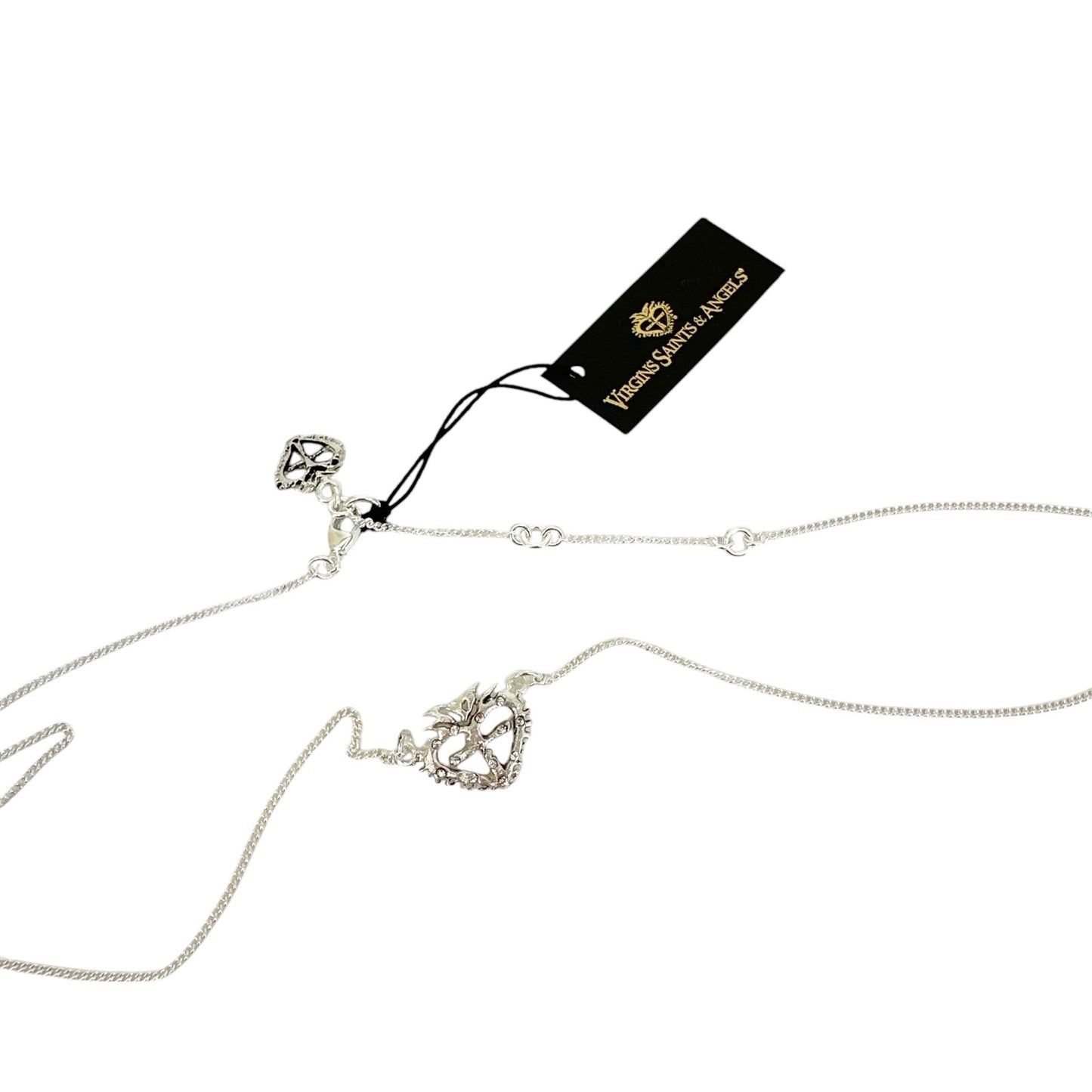 VIRGINS SAINTS & ANGELS VSA Queen of Hearts Petite Crystal Logo Necklace Silver