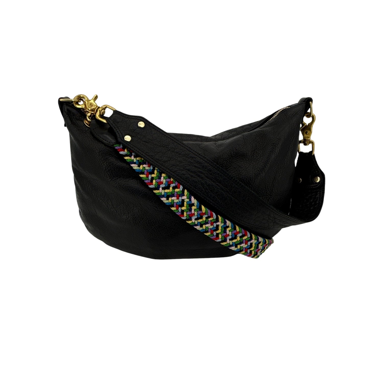 CLARE V. Moyen Messenger in Relaxed Black with Braided Crossbody Strap