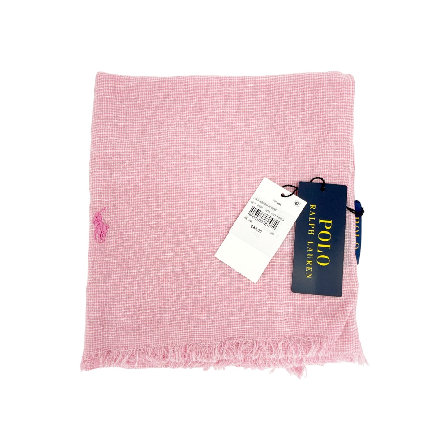 POLO RALPH LAUREN Micro-Houndstooth Linen-Cotton Scarf in Pink & White