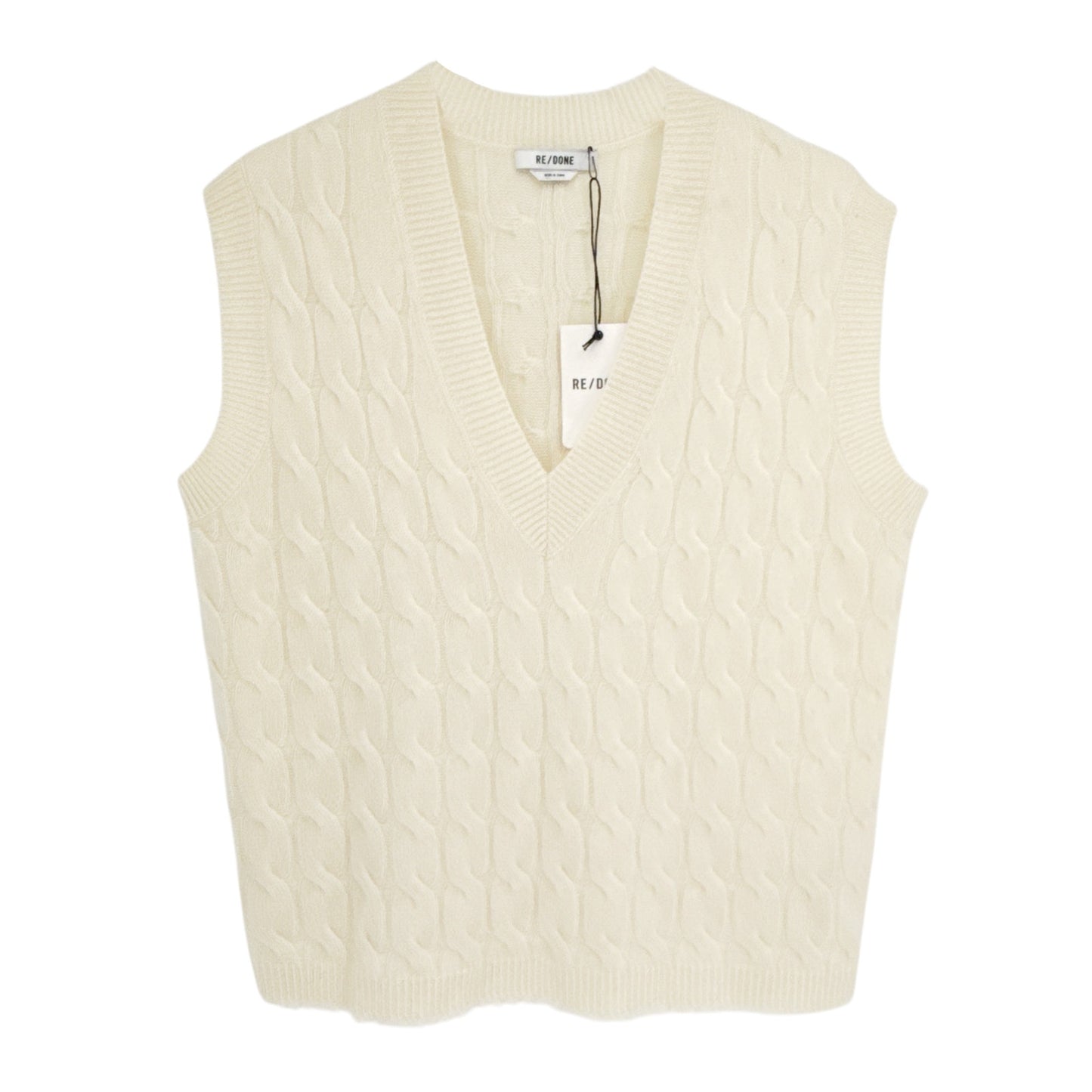 RE/DONE Cashmere Cable Vest in Ivory XS
