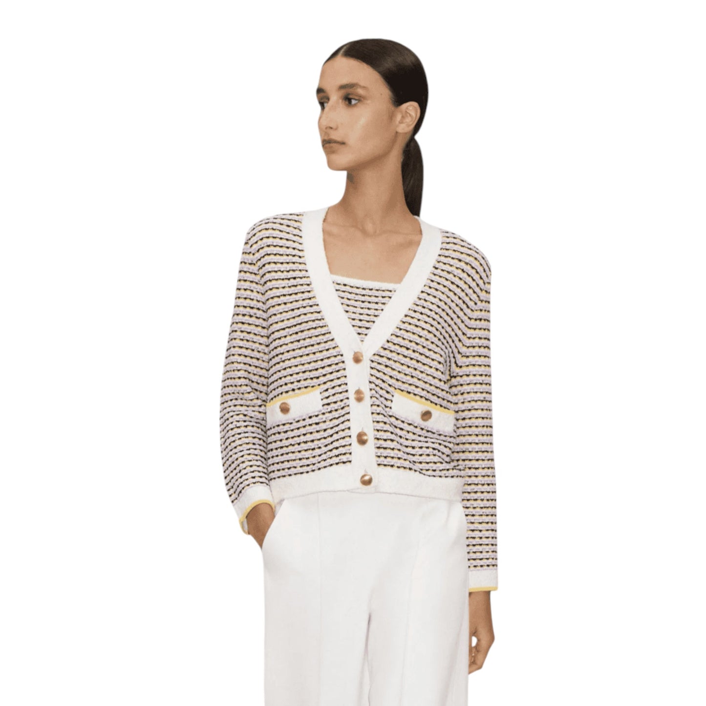 ME+EM Summer Jacquard 3/4 Sleeve Jacket in Cream Multi S