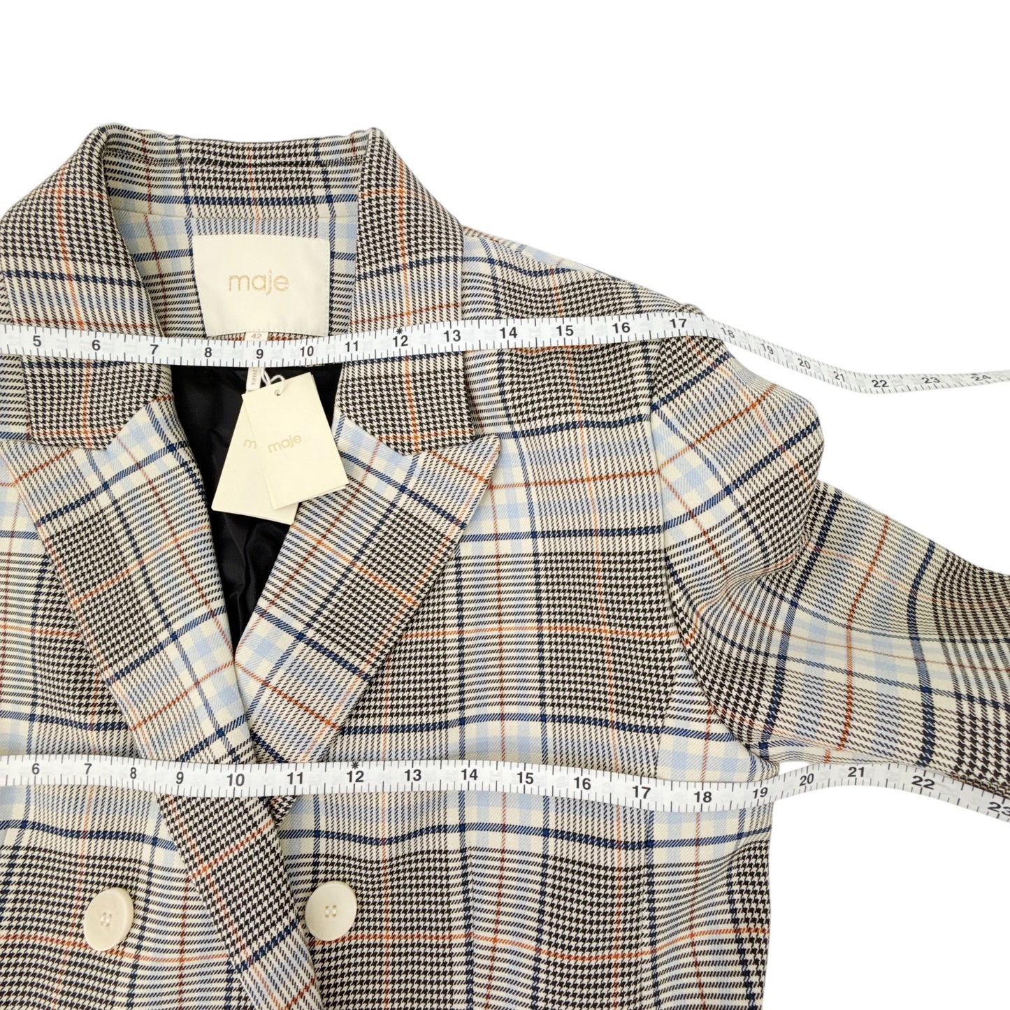 MAJE Vika Plaid Button Blazer FR|EU 42|XL