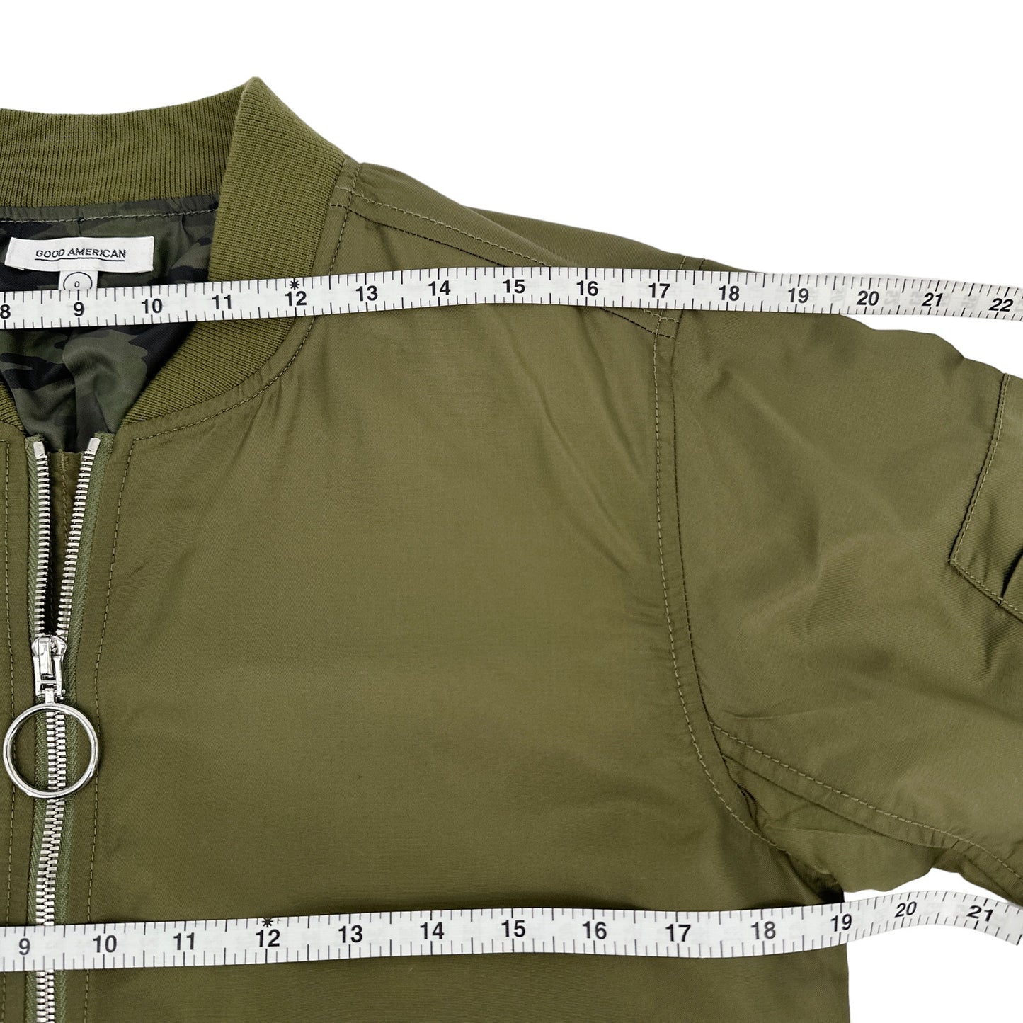 GOOD AMERICAN Bomber Jacket in Green Satin XS