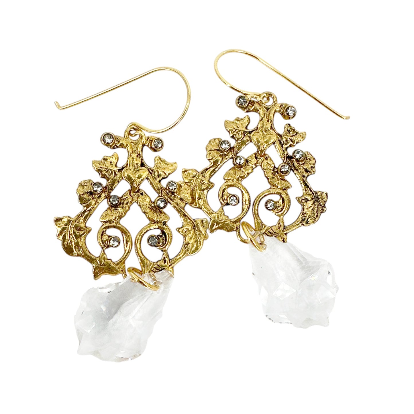 VIRGINS SAINTS & ANGELS VSA Vine Drop Earrings in Gold & Clear Crystal