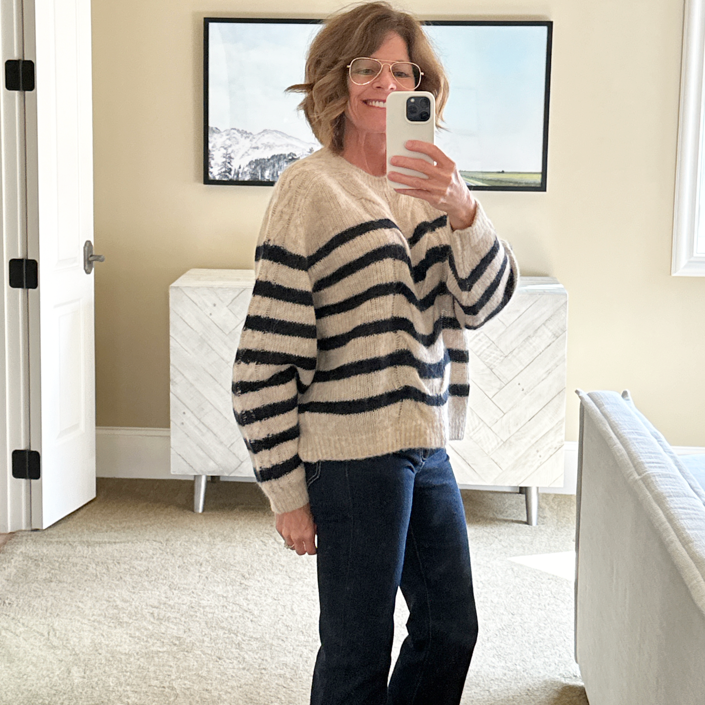 RAG & BONE Mia Striped Wool Alpaca Cable Sweater M