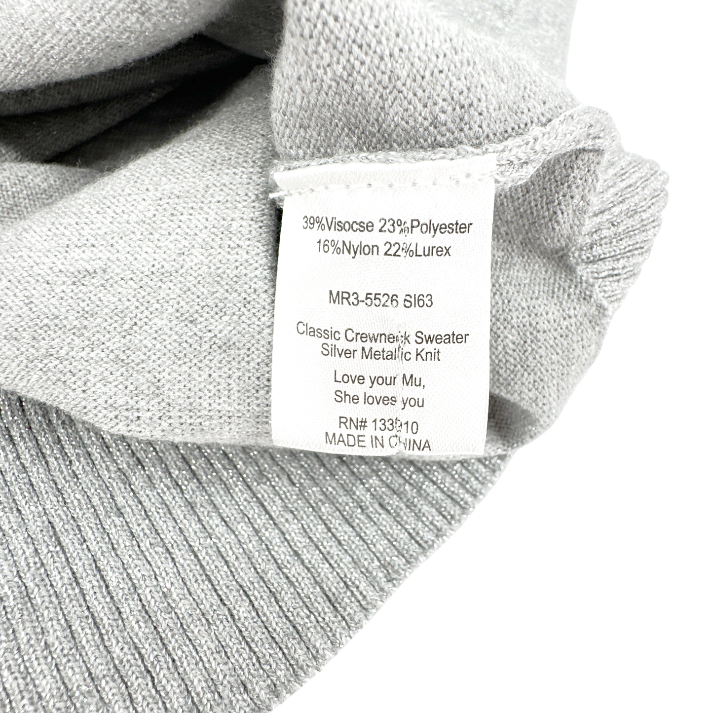 SHOW ME YOUR MUMU Classic Crewneck Sweater Silver Metallic XS