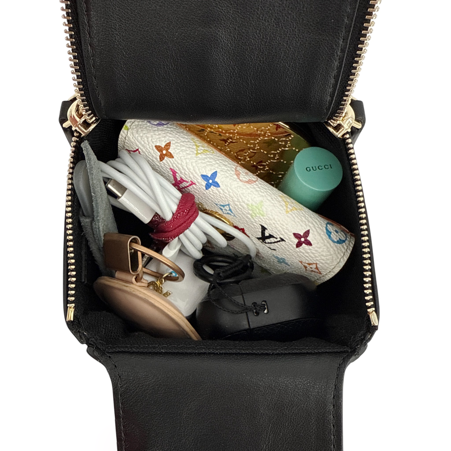 GIVENCHY Pandora Cube Pouch Leather Bag & Strap in Webbing in Black