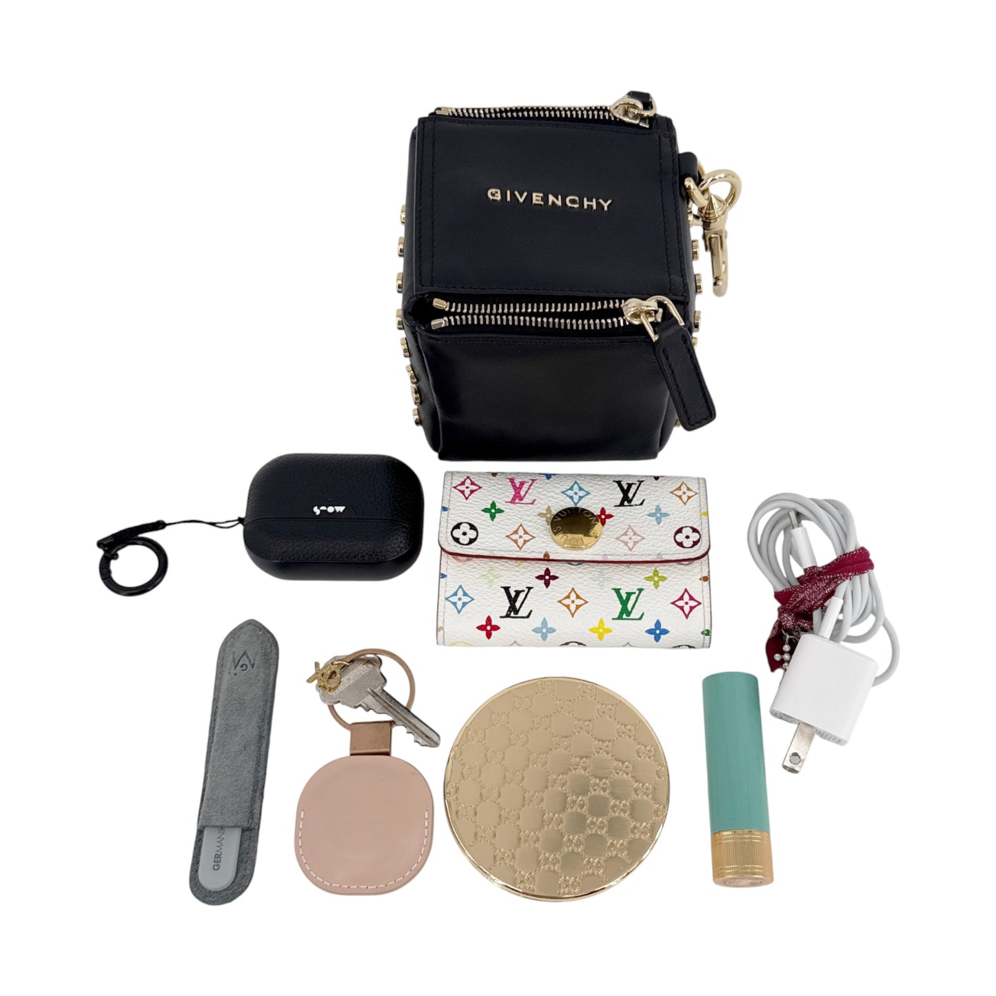 GIVENCHY Pandora Cube Pouch Leather Bag & Strap in Webbing in Black