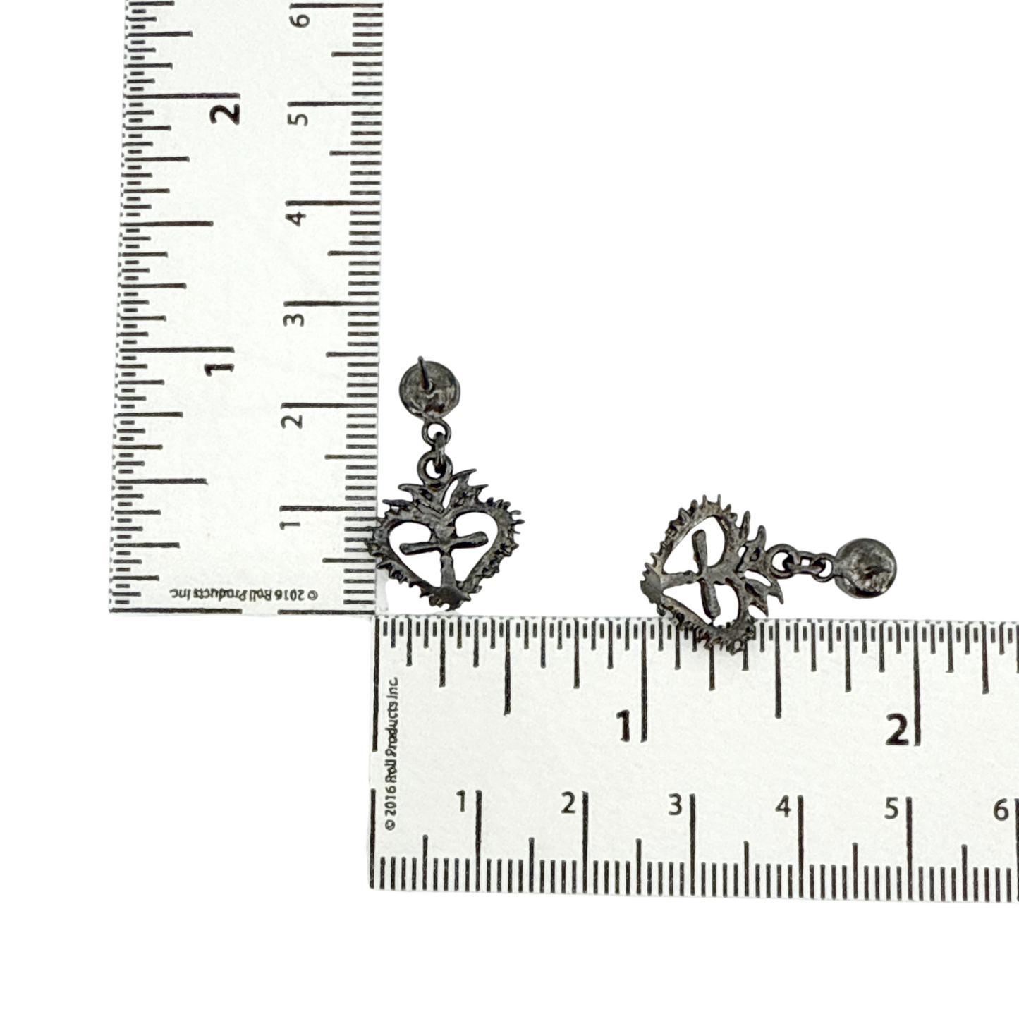 VIRGINS SAINTS & ANGELS VSA Queen of Hearts Crystal Drop Post Earrings in Gunmetal