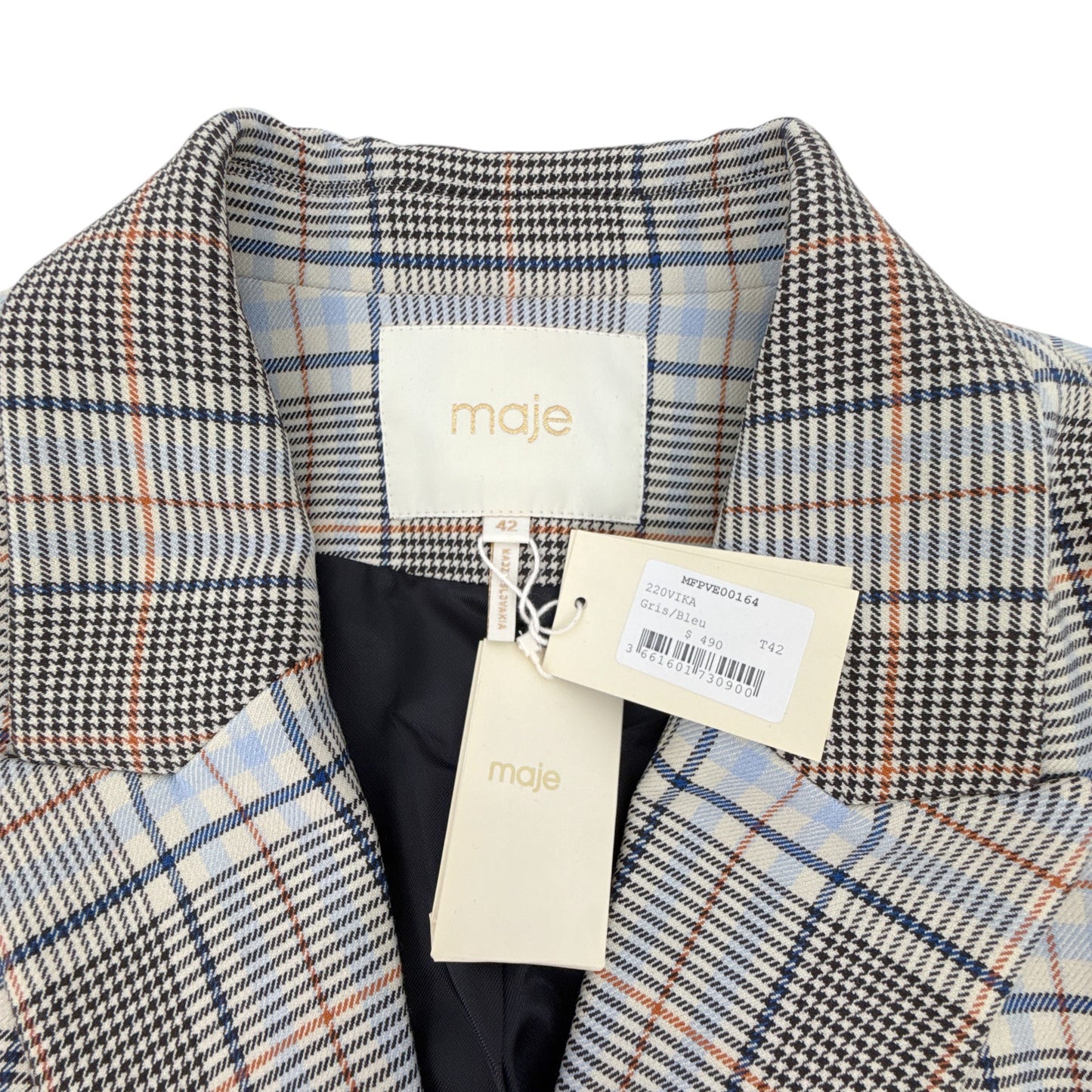 MAJE Vika Plaid Button Blazer FR|EU 42|XL