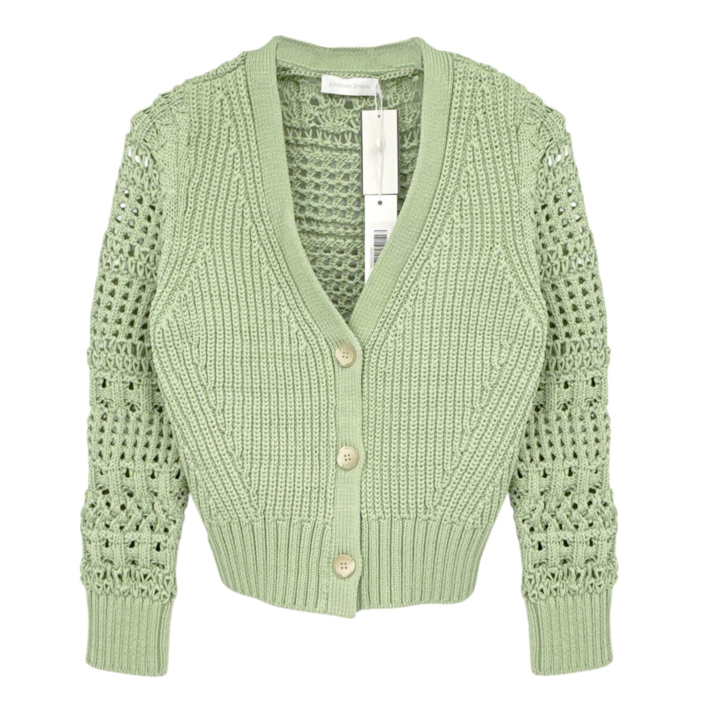 JONATHAN SIMKHAI Ambrose Crochet Cardigan in Sage S