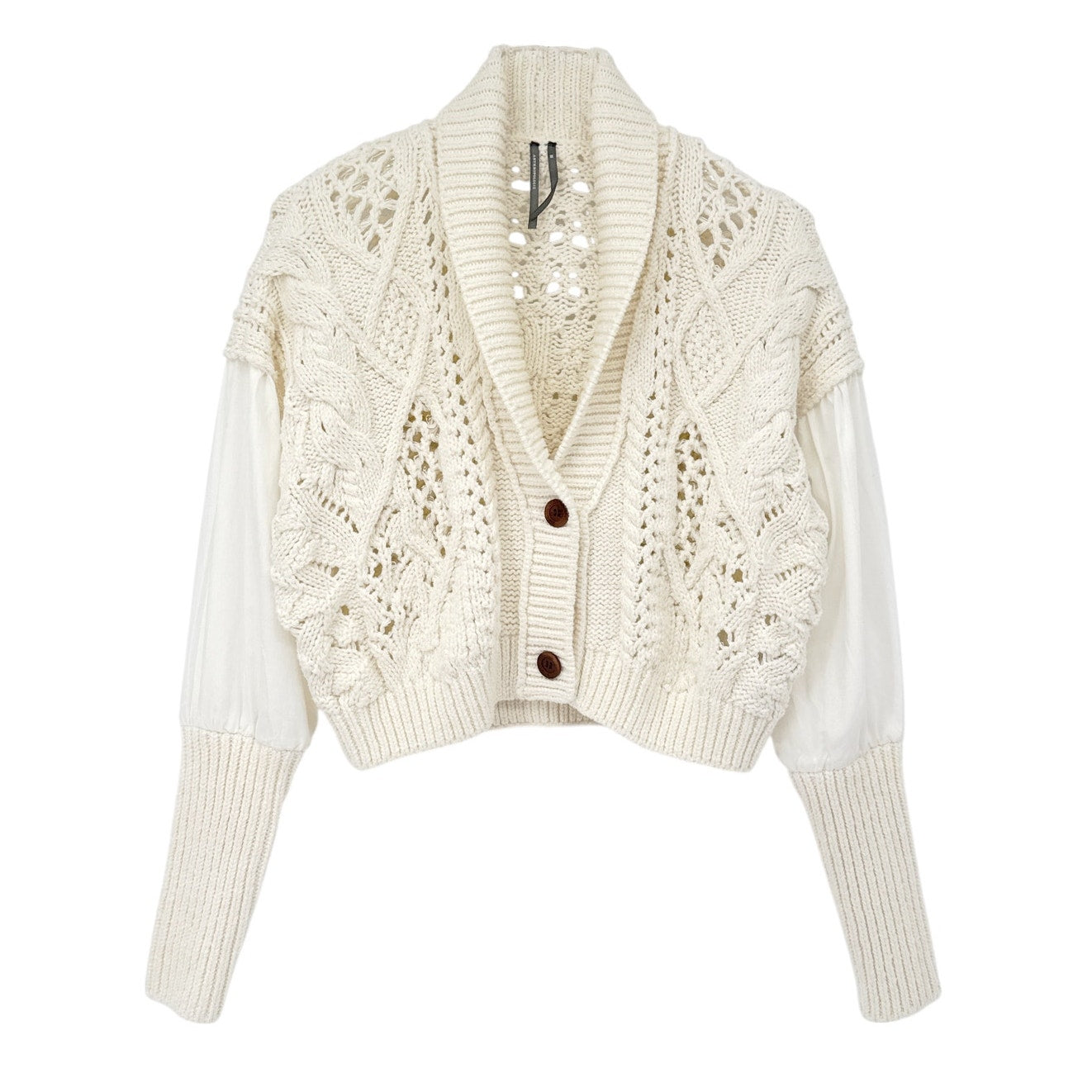 ANTHROPOLOGIE Balloon-Sleeve Twofer Cable-Knit Cardigan Sweater XS