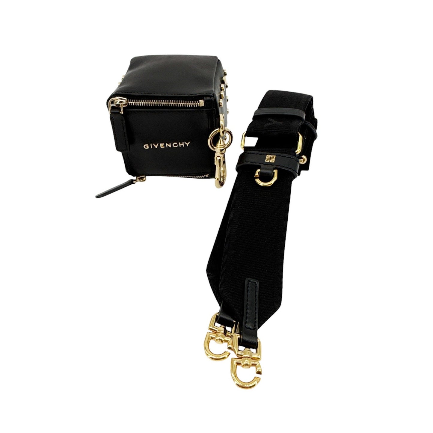 GIVENCHY Pandora Cube Pouch Leather Bag & Strap in Webbing in Black