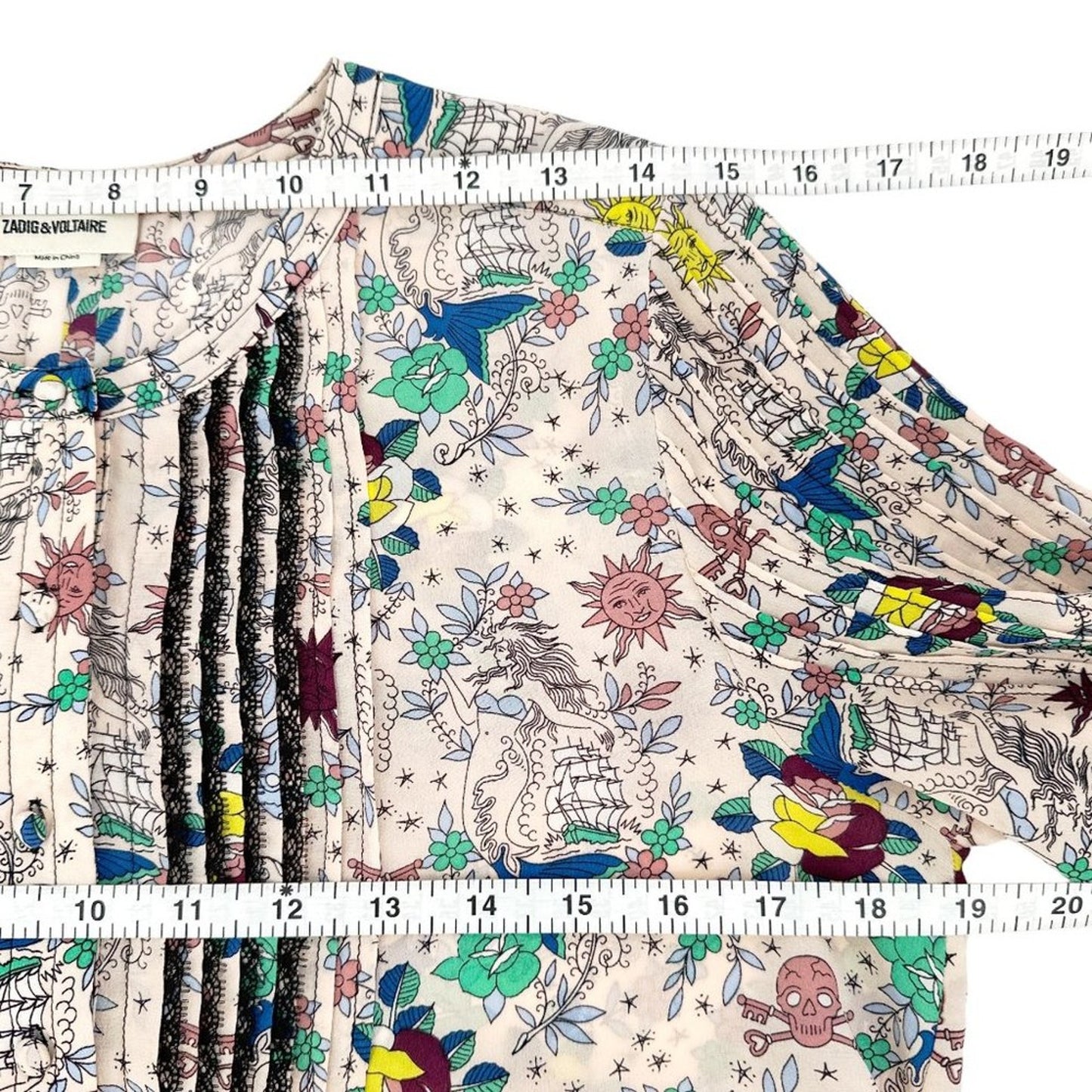 ZADIG & VOLTAIRE Thai Tattoo Silk Blouse XS
