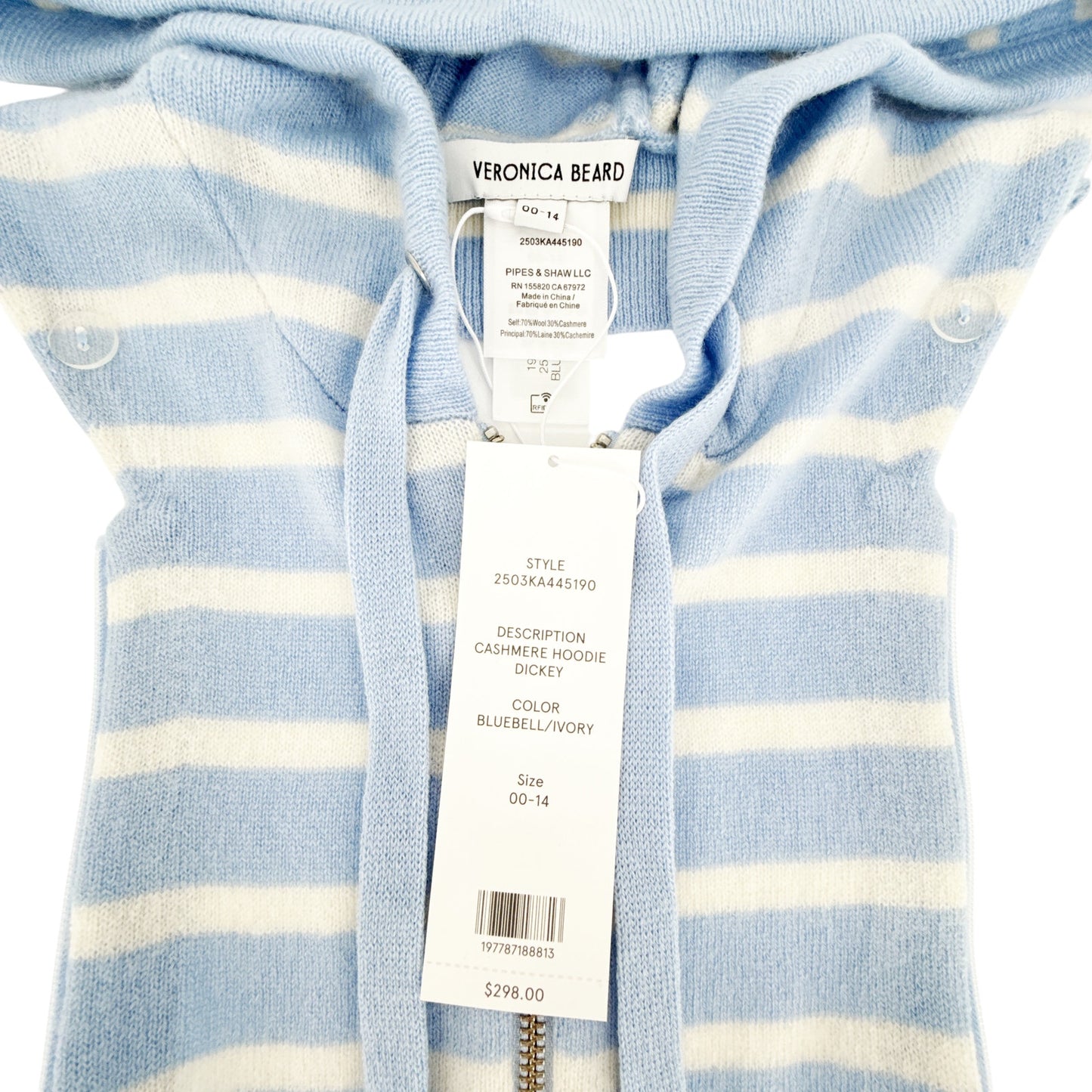 VERONICA BEARD Cashmere Hoodie Dickey in Bluebell/Ivory