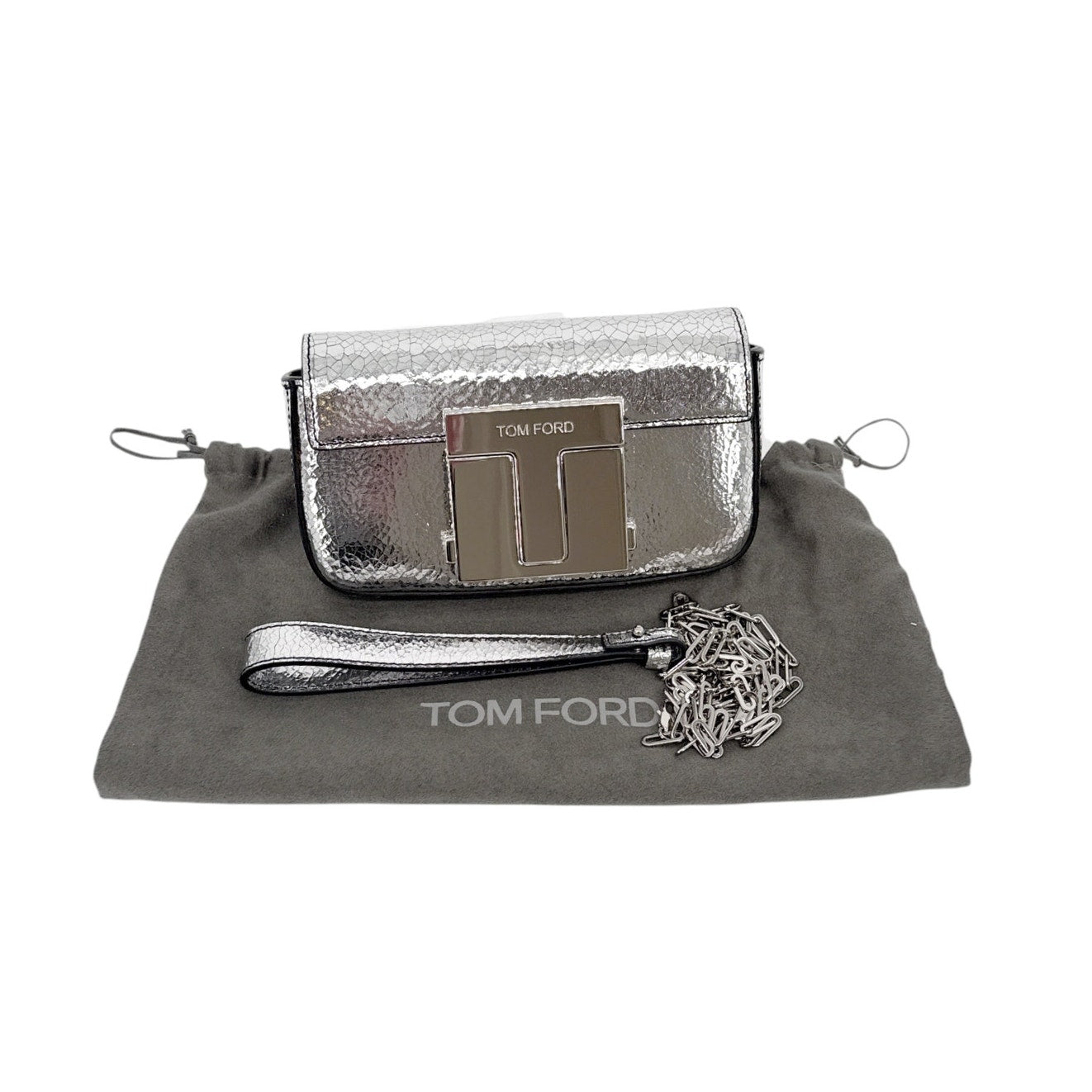 TOM FORD Shiny T Clasp Mini Crossbody Bag in Silver