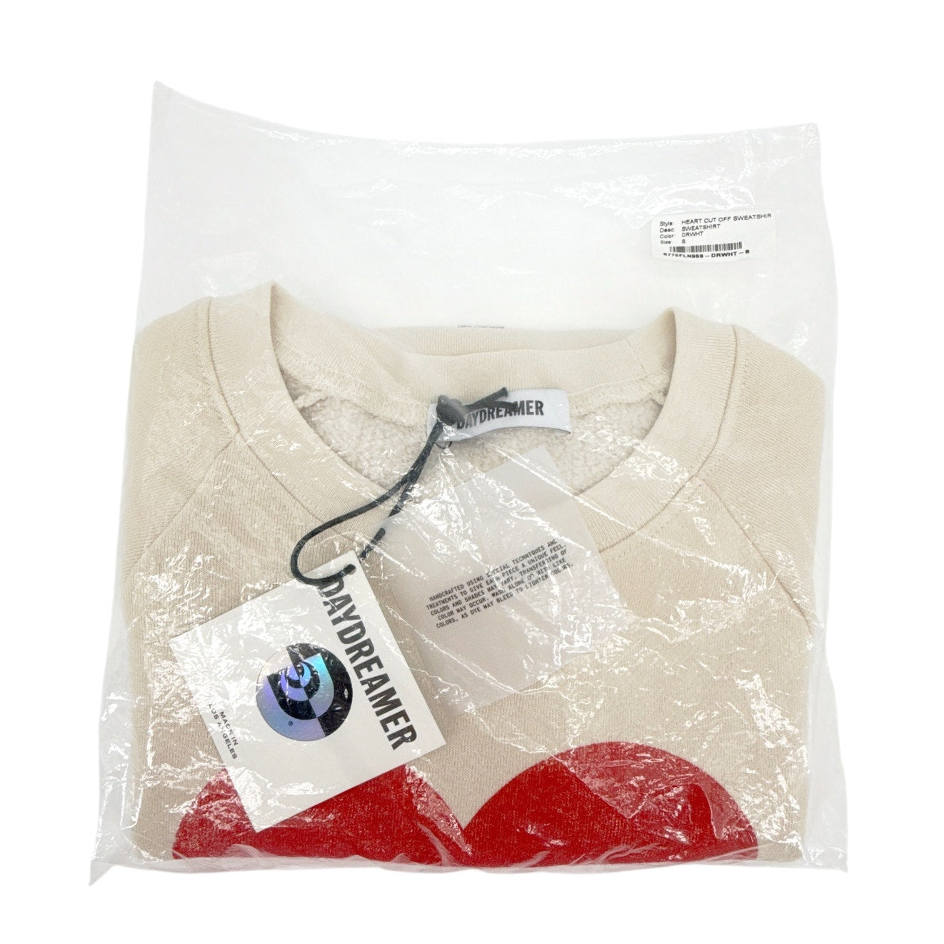 DAYDREAMER Heart Cutoff Sweatshirt in Dirty White S