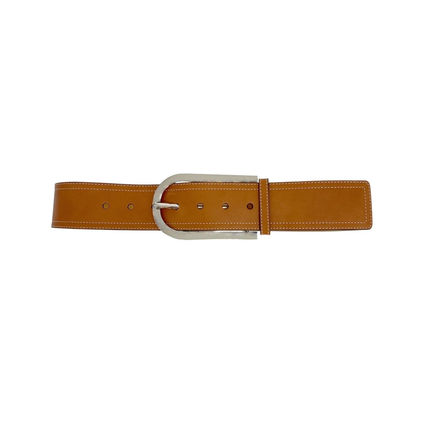 POLO RALPH LAUREN Elongated-Buckle Leather Belt in Cuoio & Silver S