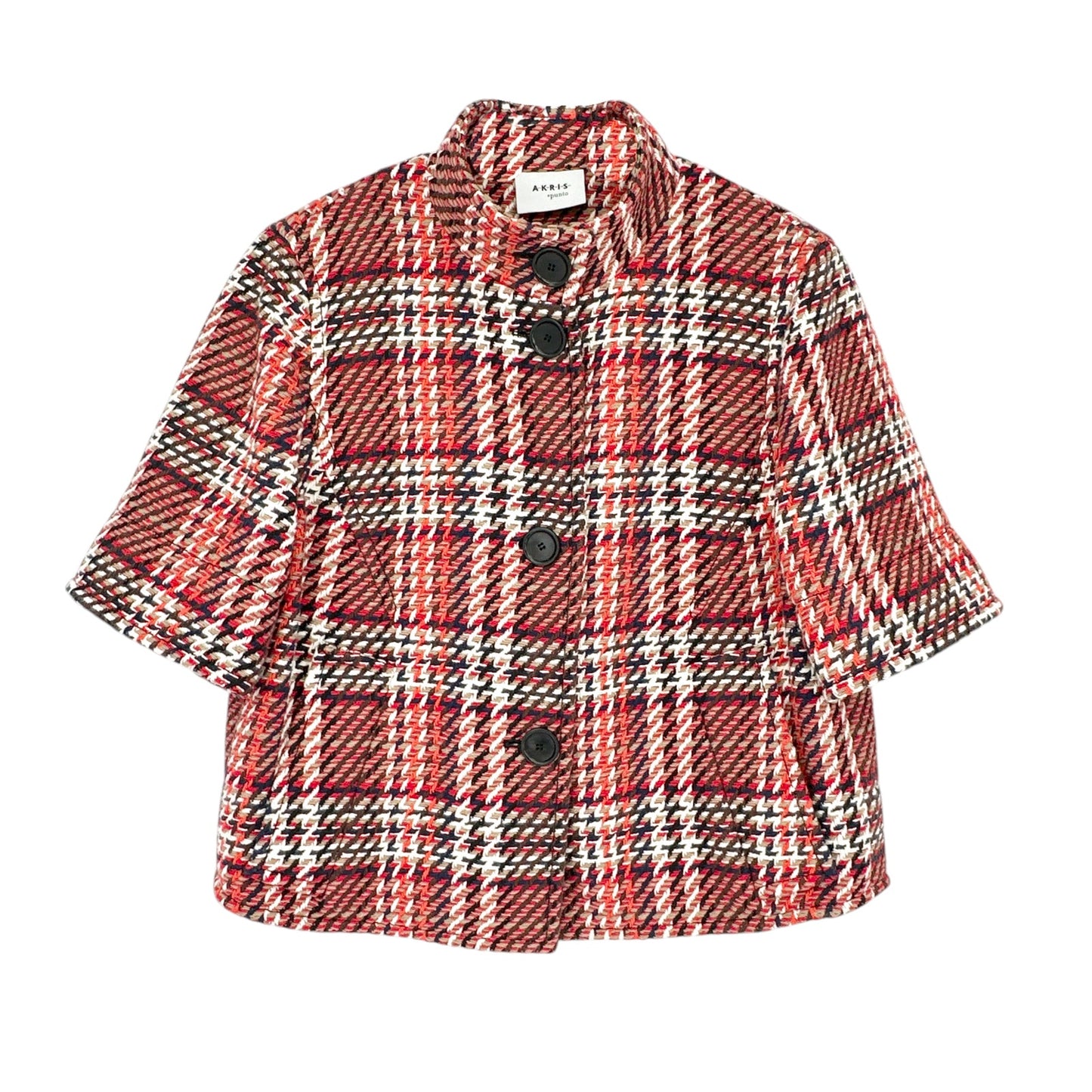 AKRIS PUNTO Check Tweed Short-sleeve A-line Crop Jacket FR38