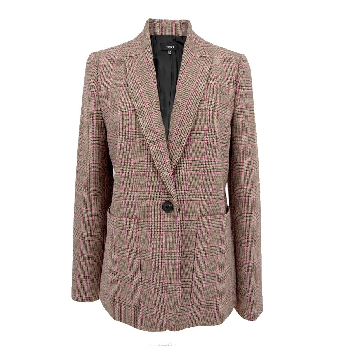 ME+EM Pop Check Boyfriend Jacket Pink/Black/Rust US6|S