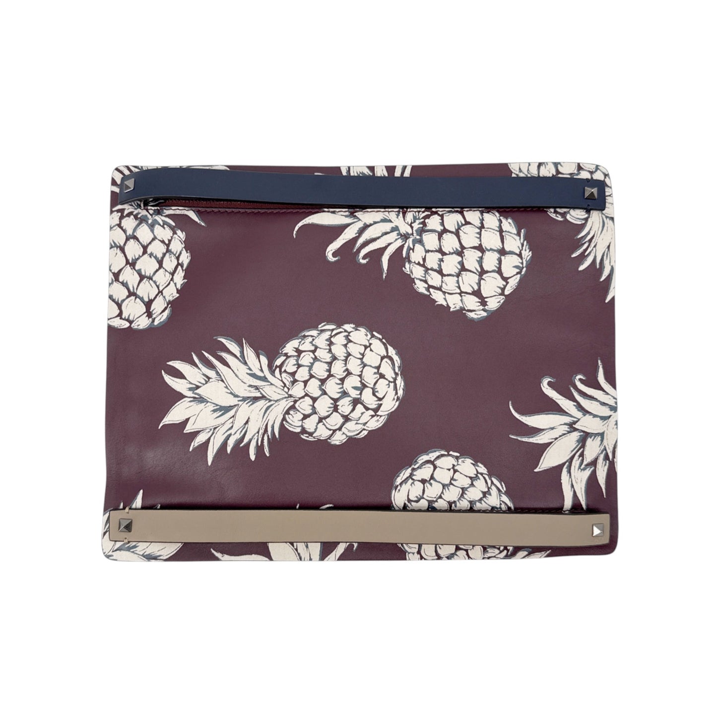VALENTINO GARAVANI Leather Pineapple Clutch in Ruby/Ivory