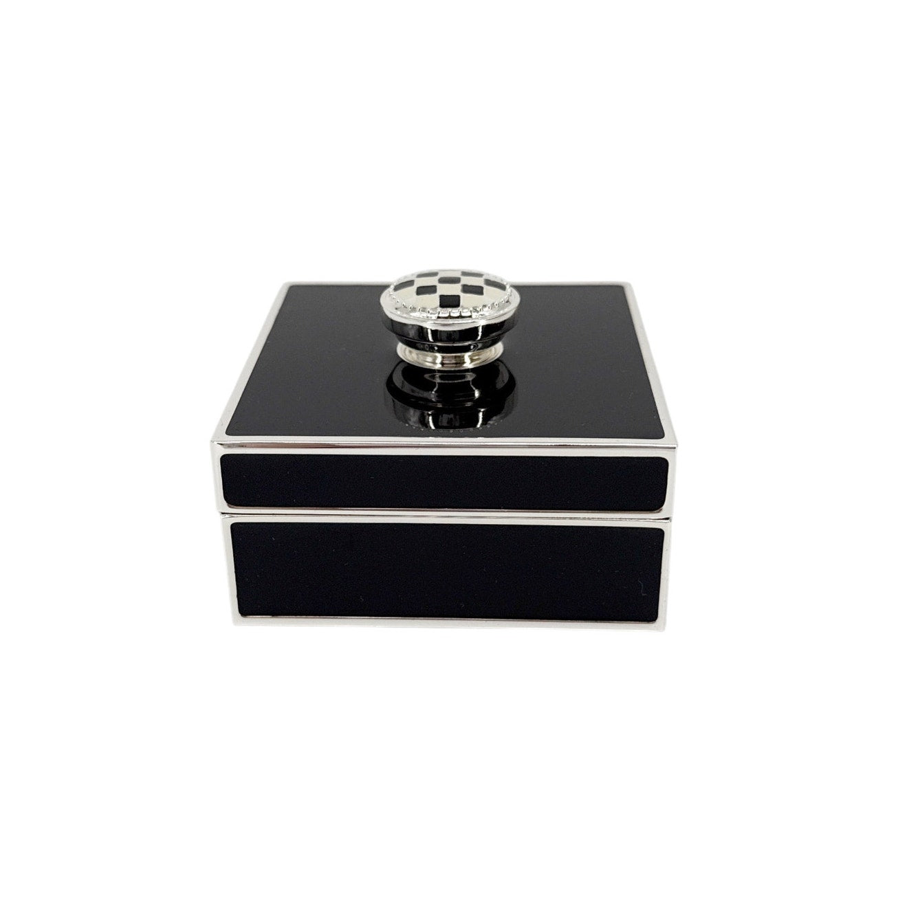 MACKENZIE-CHILDS Black Silver Plated Trinket Box with Check Knob