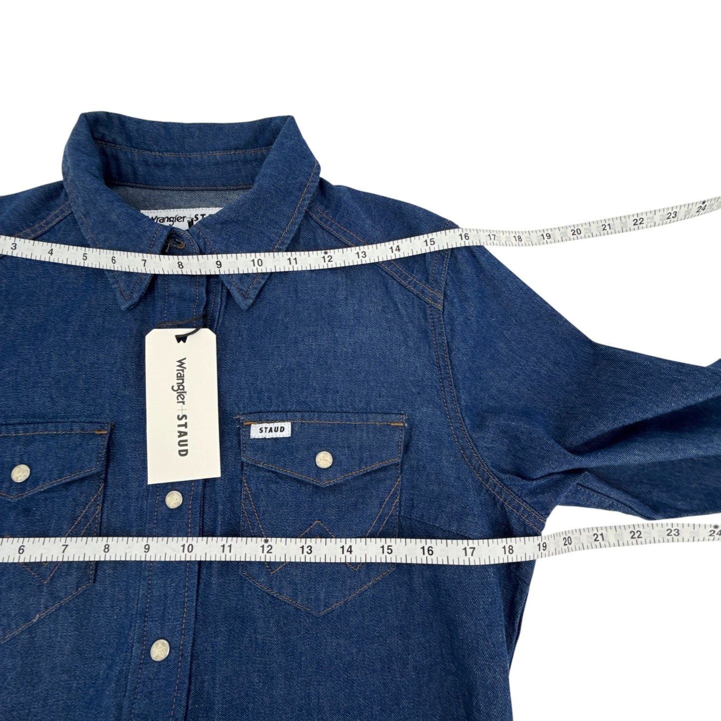 STAUD + WRANGLER The Western Shirt in Dark Rinse M