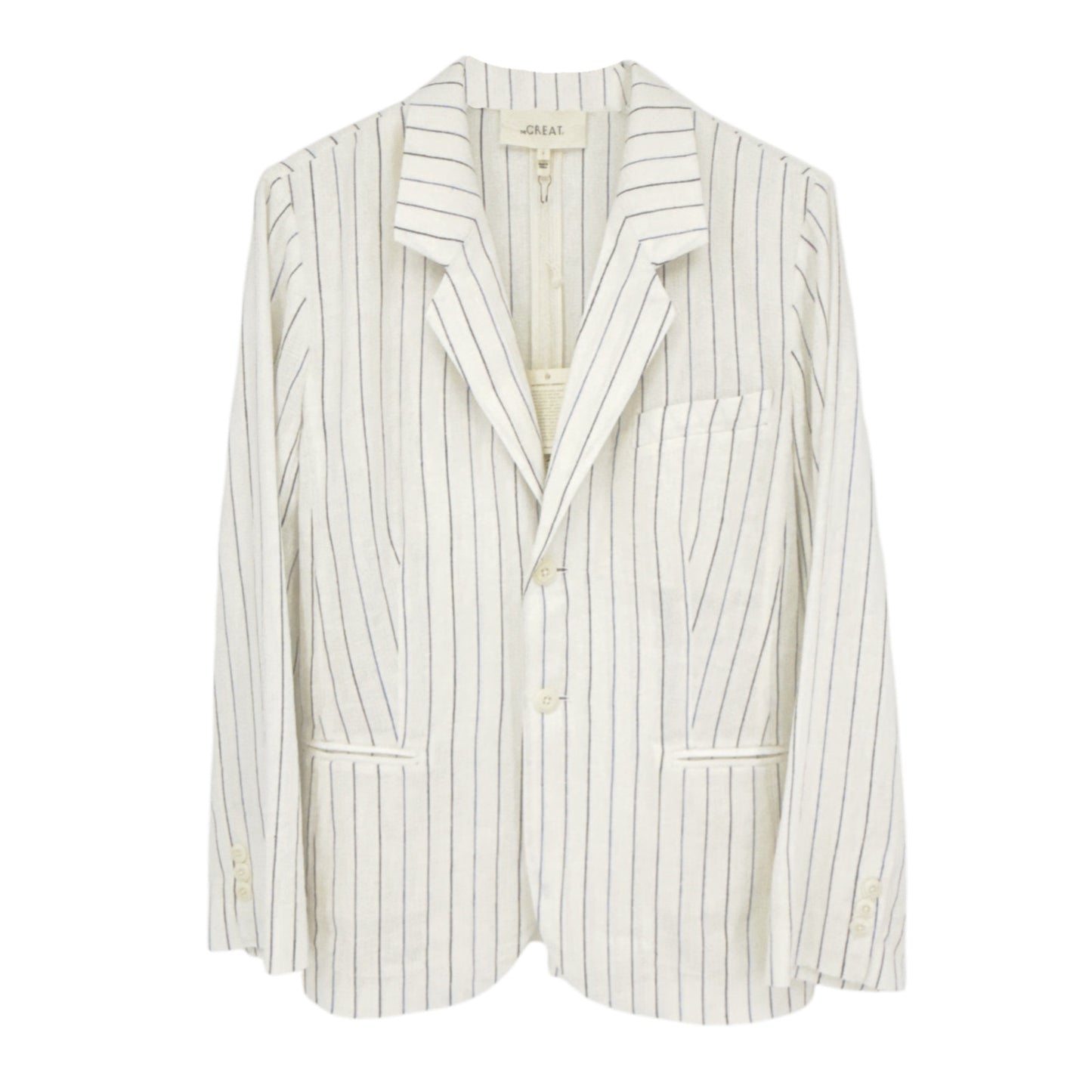 THE GREAT. The Relaxed Blazer in Cream Pinstripes 1|S