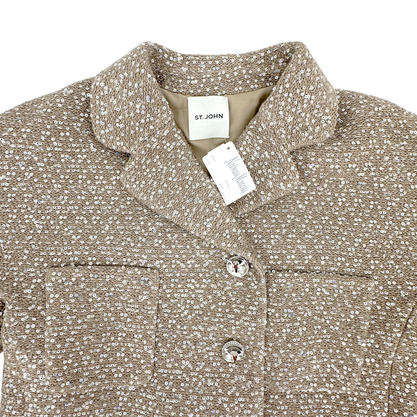 ST. JOHN Textured Sequin Knit Collared Jacket 4|S