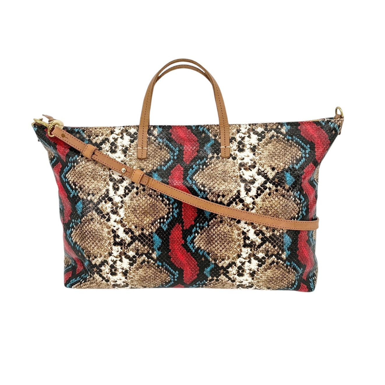 CLARE V. Attache Tote in Garden Snake with Additional Strap
