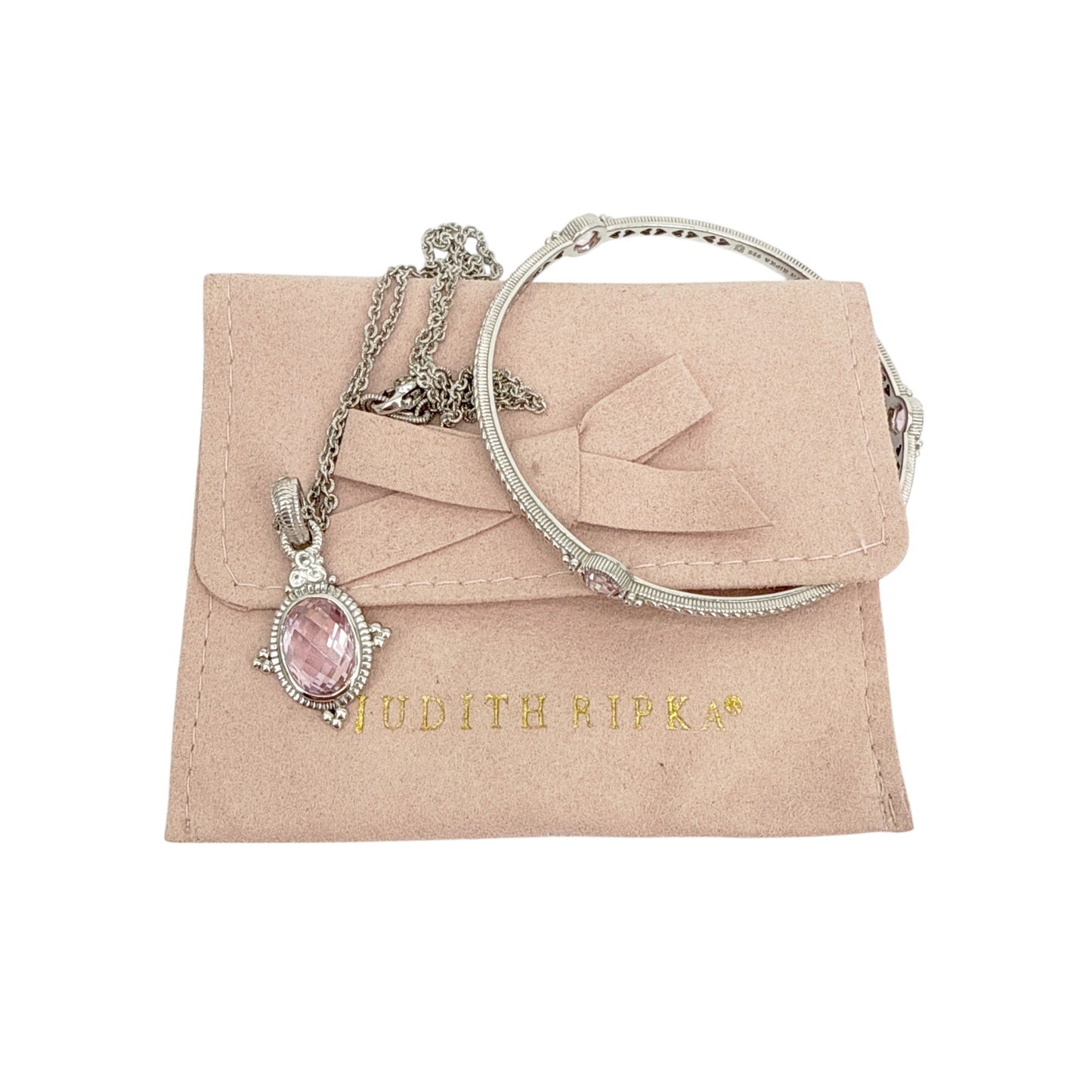 JUDITH RIPKA SS Pendant Necklace & Crystal Station Bracelet