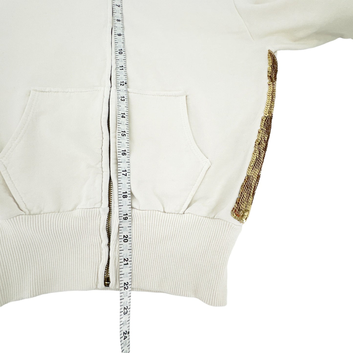 PRIMP Sequin Zip Sweatshirt in Cream & Gold S