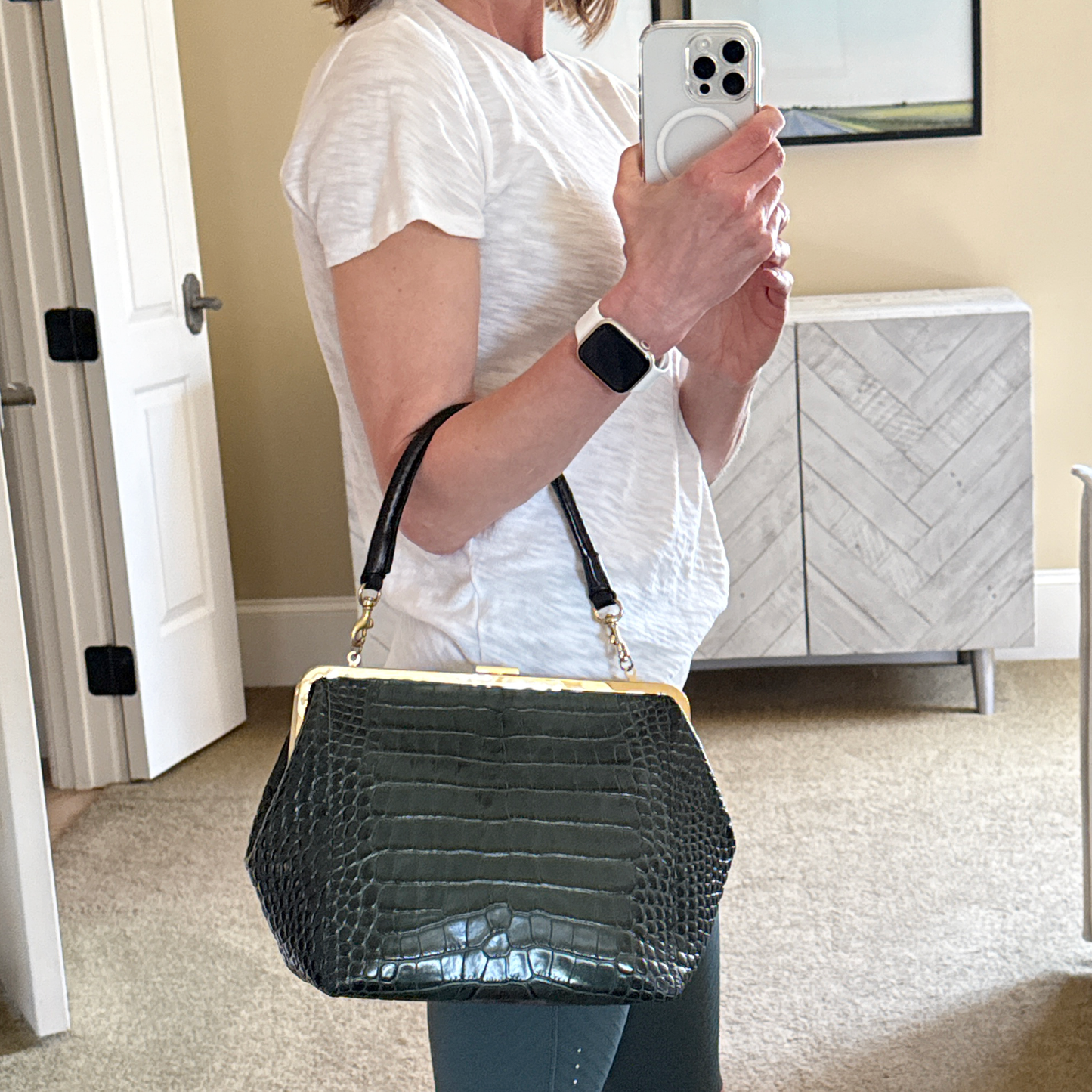 CLARE V. Le Big Box Bag Crocodile in Green