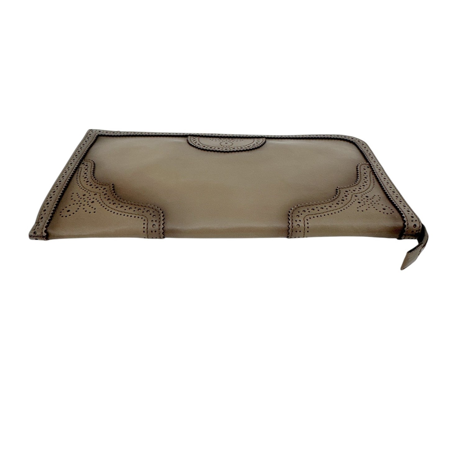 GUCCI Duilio Brogue Zip Around Leather Clutch Bag