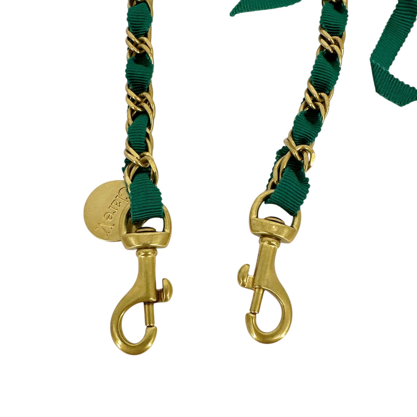 CLARE V. Shoulder Strap in Fern Grosgrain Chain