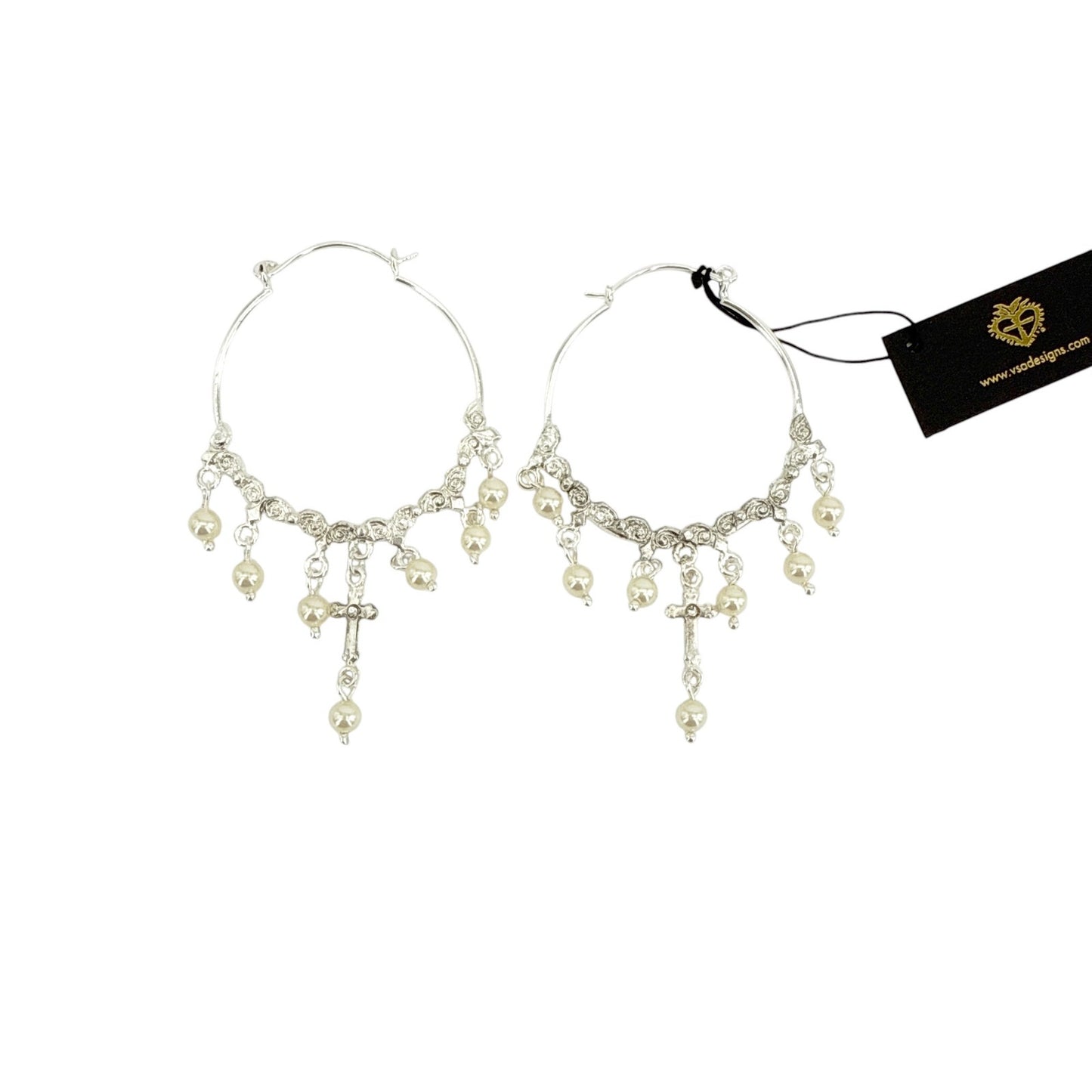 VIRGINS SAINTS & ANGELS VSA Esme Hoop Earrings in Silver & Pearl