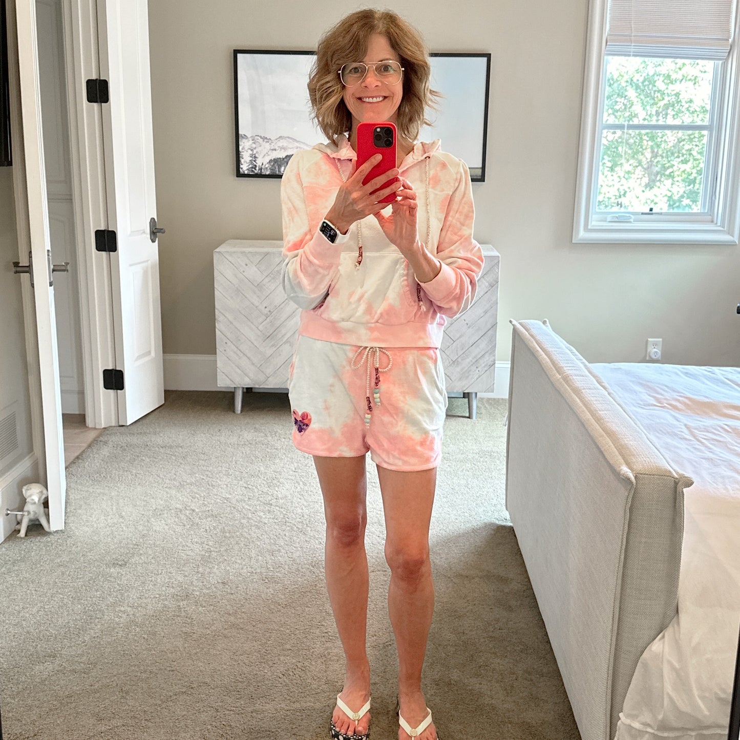 LOVESHACKFANCY Kirby Tie Dyed Terry Hoodie In Cherry Fizz S