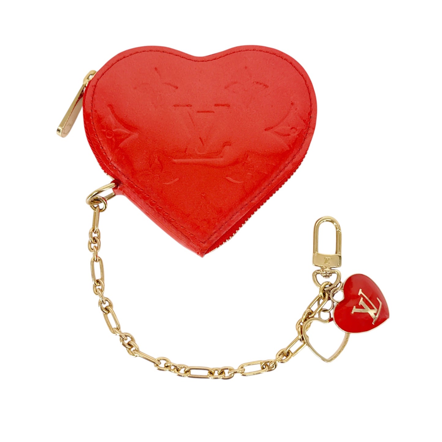 LOUIS VUITTON Vernis Heart Coin Purse Orange Sunset
