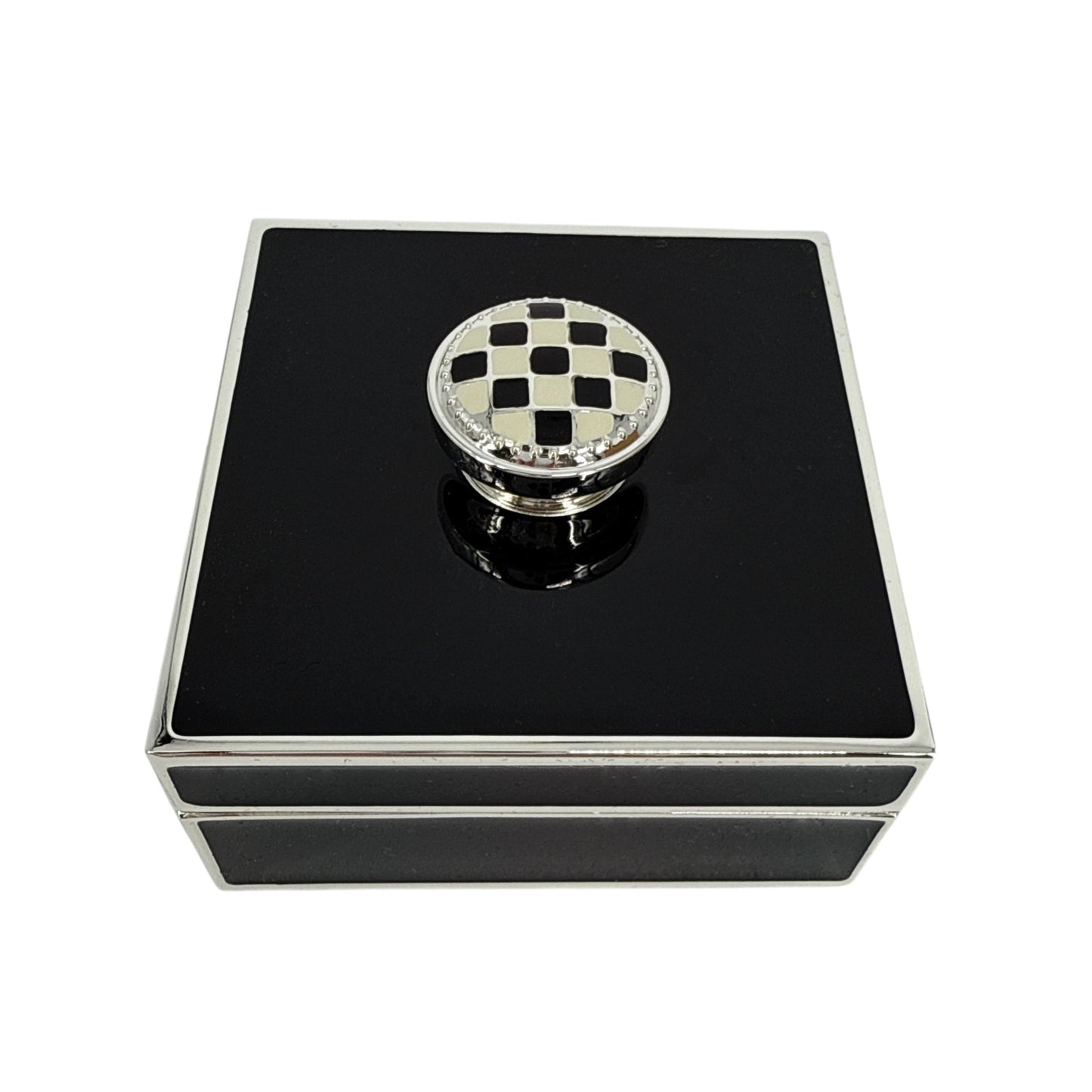 MACKENZIE-CHILDS Black Silver Plated Trinket Box with Check Knob