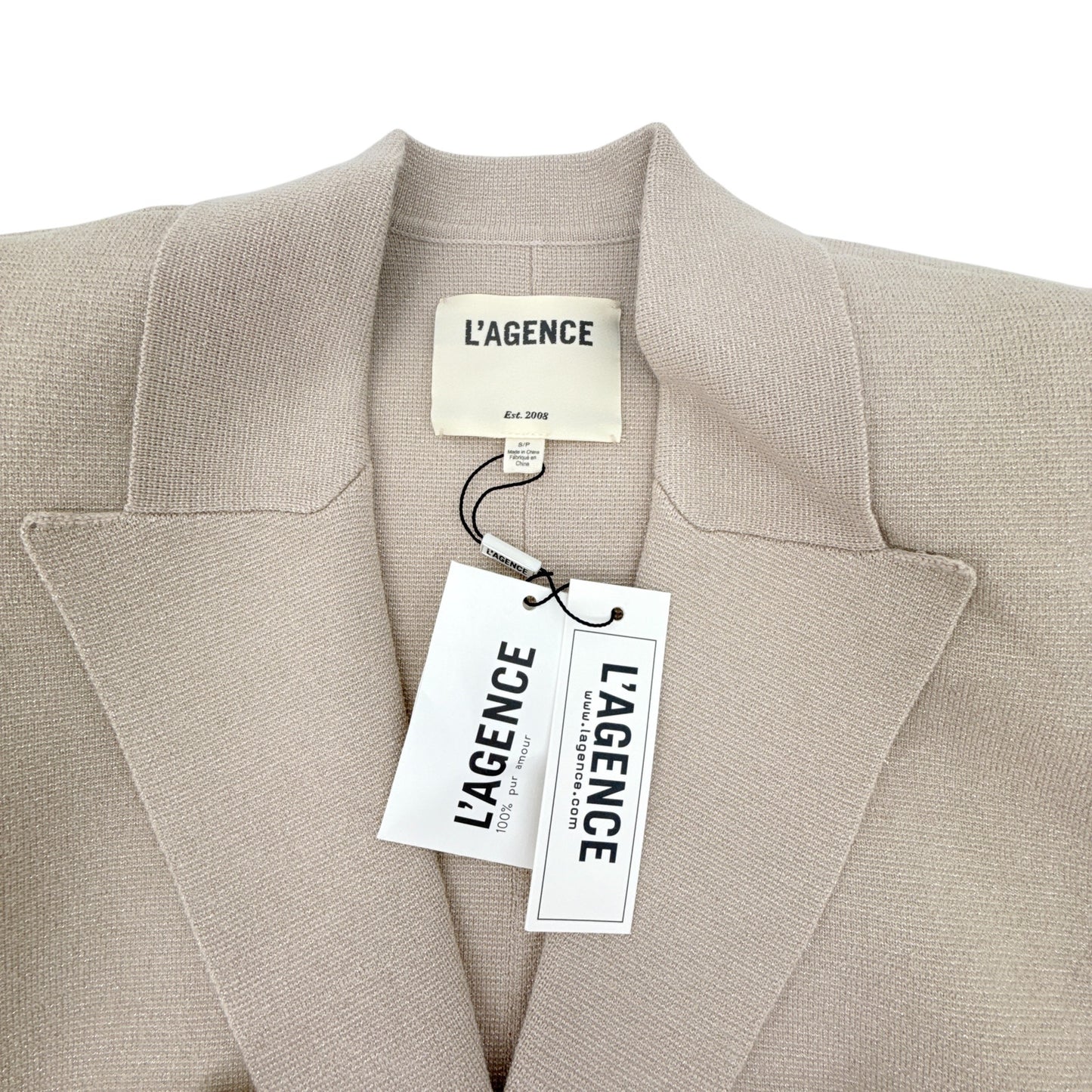L'AGENCE Kenzie Metallic Knit Blazer in Pale Khaki/Gold S