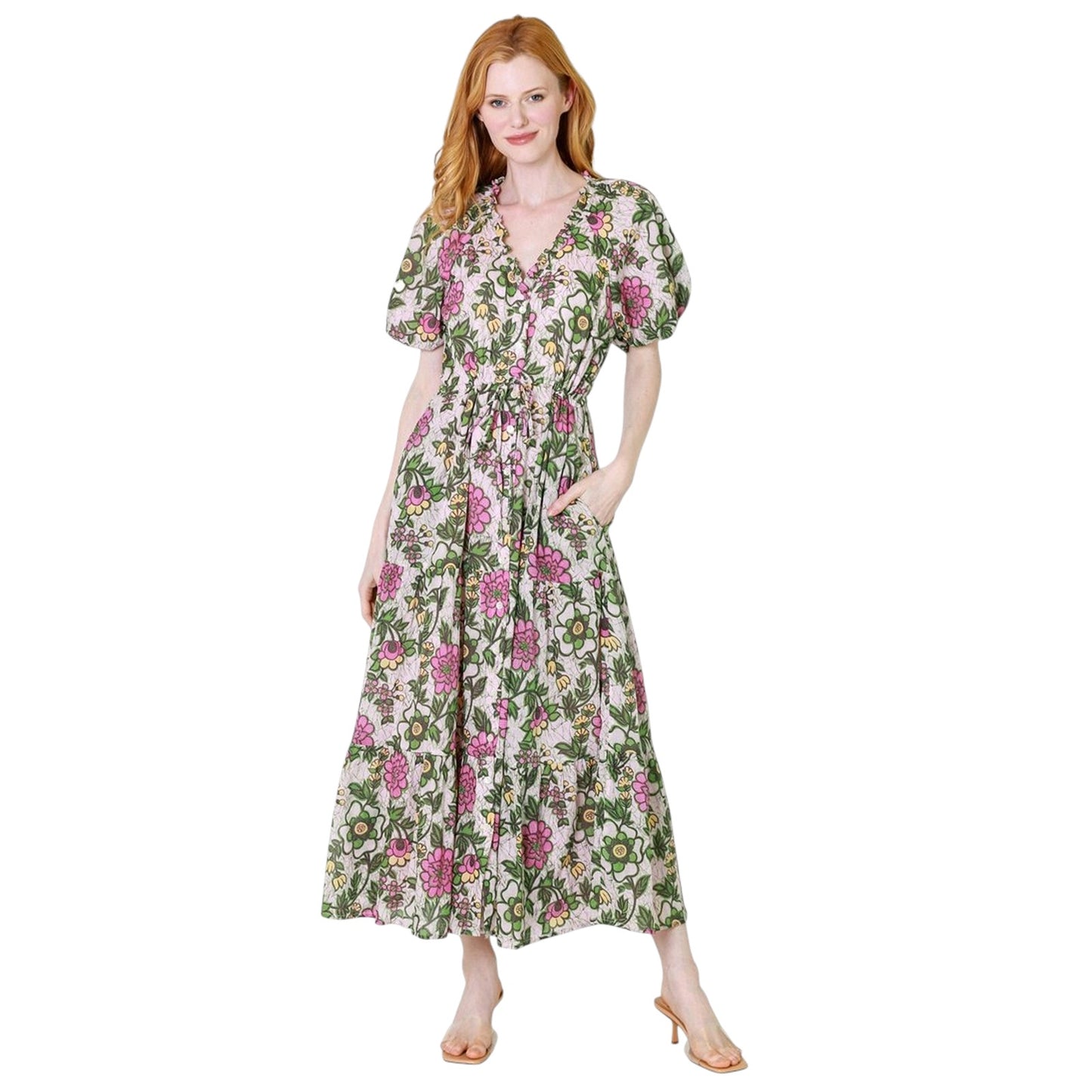BANJANAN Cotton Poppy Dress in Freyja Flower Lilac Sachet XS