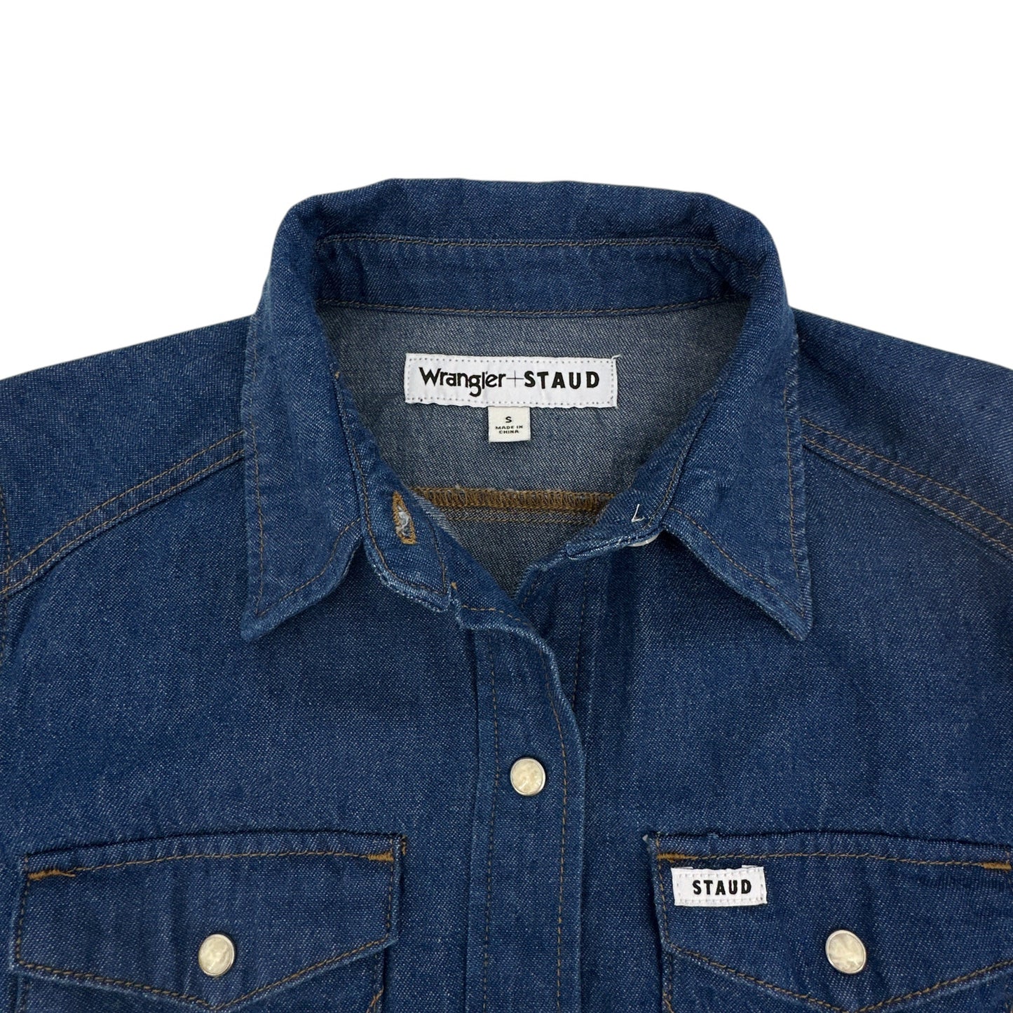 STAUD + WRANGLER The Western Shirt in Dark Rinse S