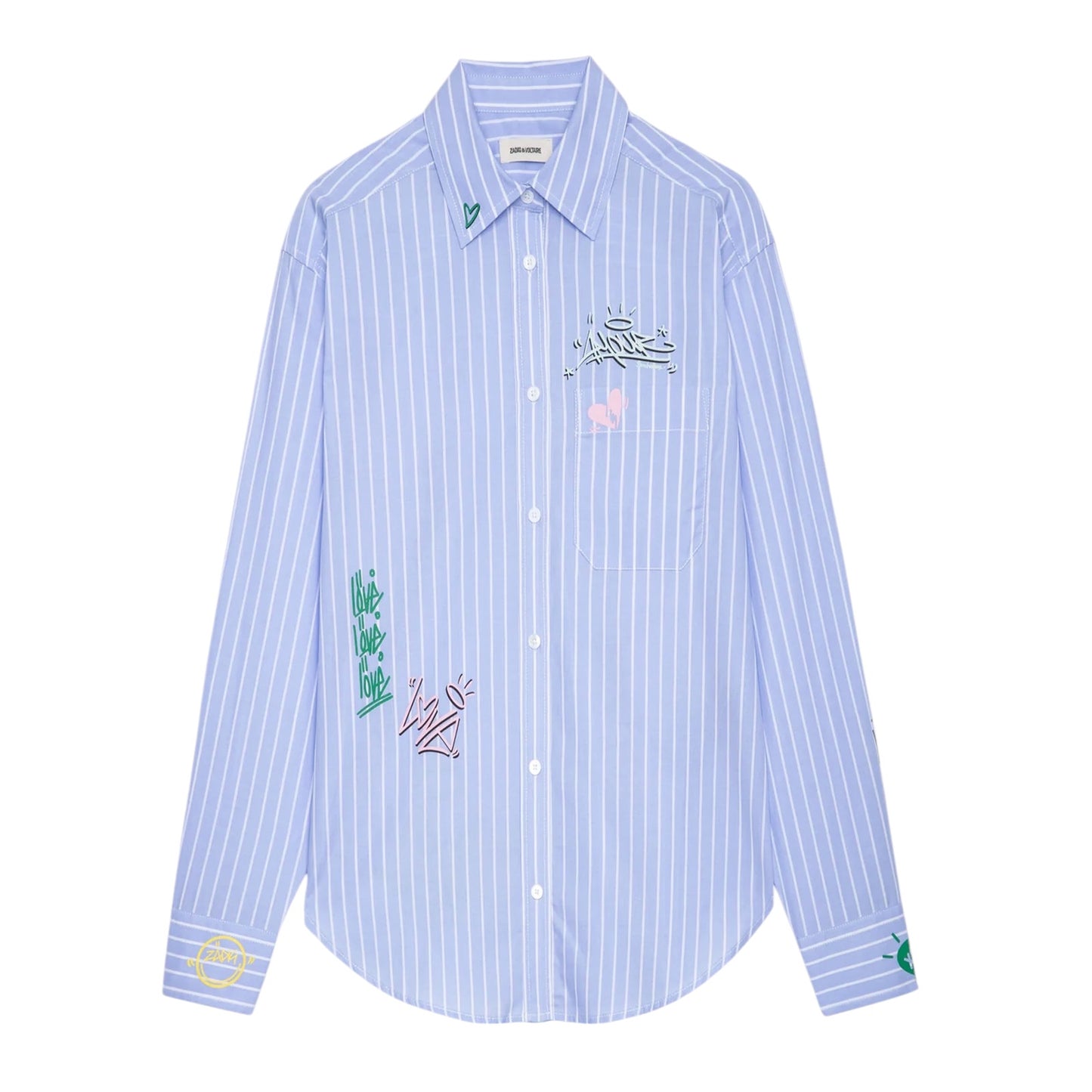 ZADIG & VOLTAIRE Tais Raye Tag Stripe Cotton Graphic Shirt S