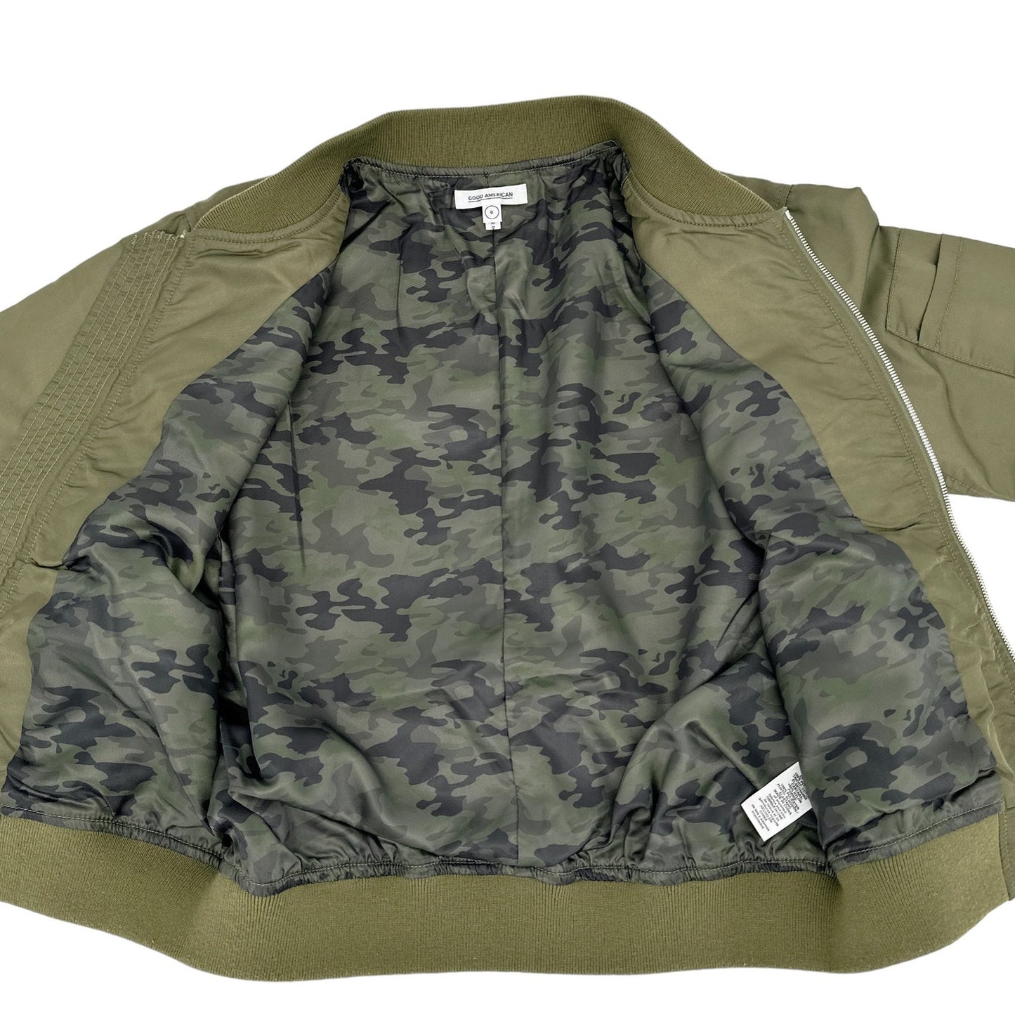 GOOD AMERICAN Bomber Jacket in Green Satin XS