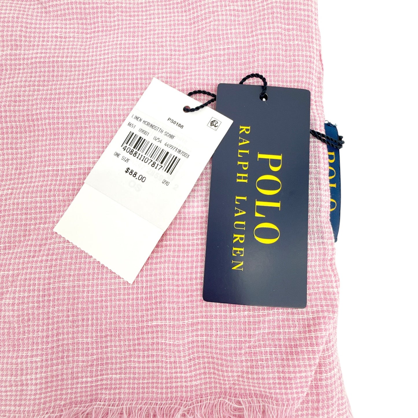 POLO RALPH LAUREN Micro-Houndstooth Linen-Cotton Scarf in Pink & White
