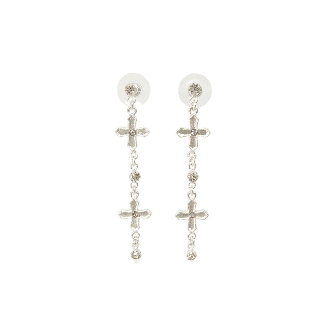 VIRGINS SAINTS & ANGELS VSA Peace Cross 2 Crystal Drop Post Earrings in Silver