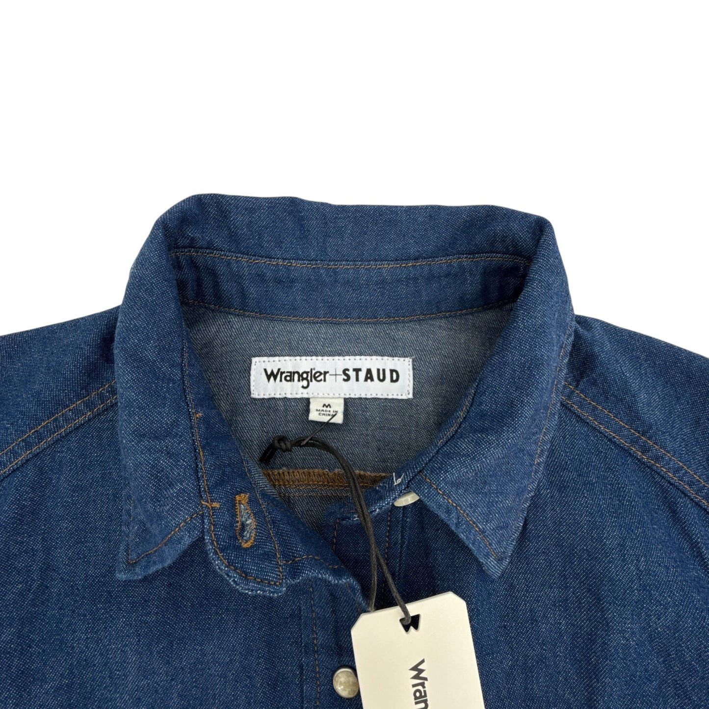 STAUD + WRANGLER The Western Shirt in Dark Rinse M